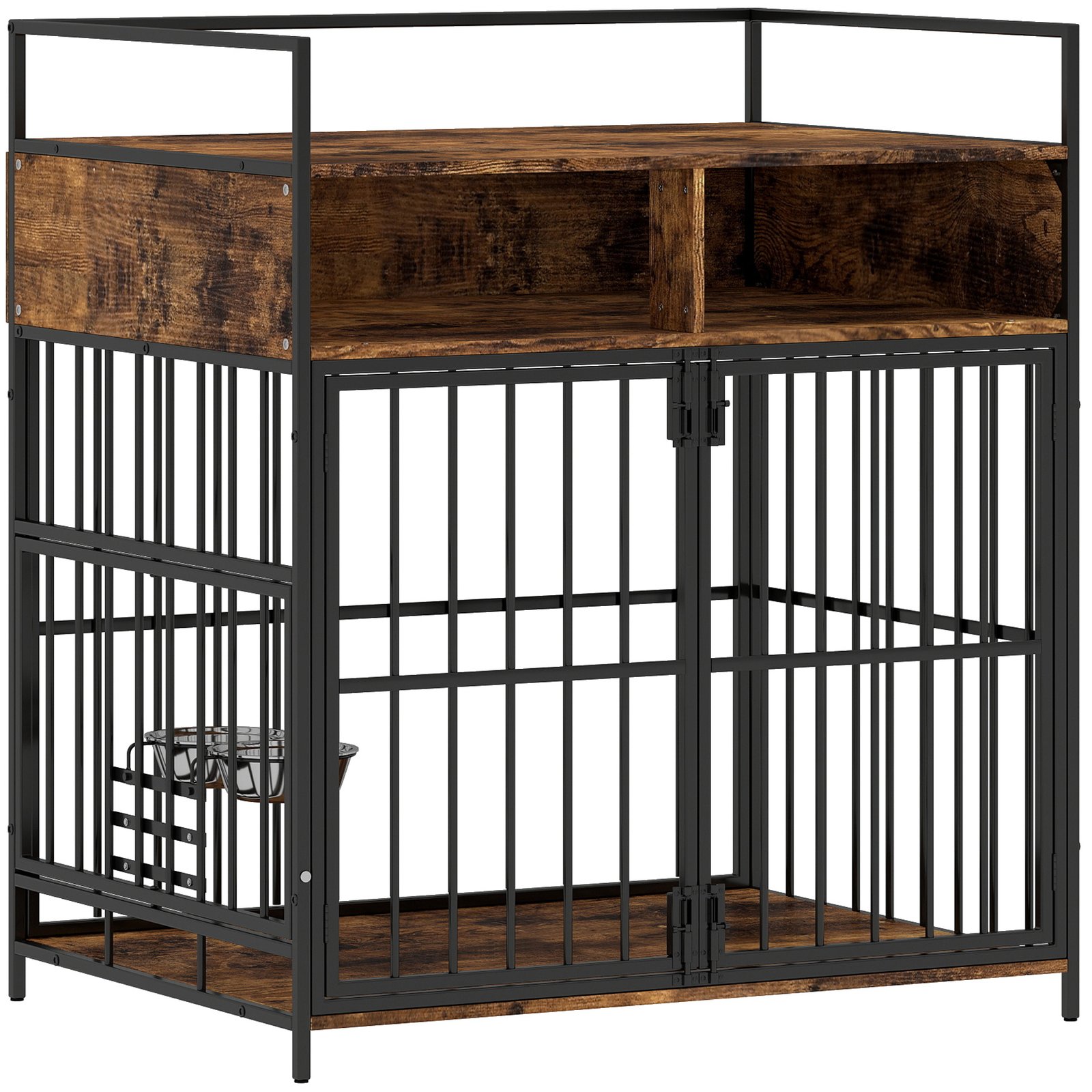 Dog Crate Furniture, Dog Cage with Rotatable Feeding Station and Storage Shelves, End Side Table Indoor Pet Kenne