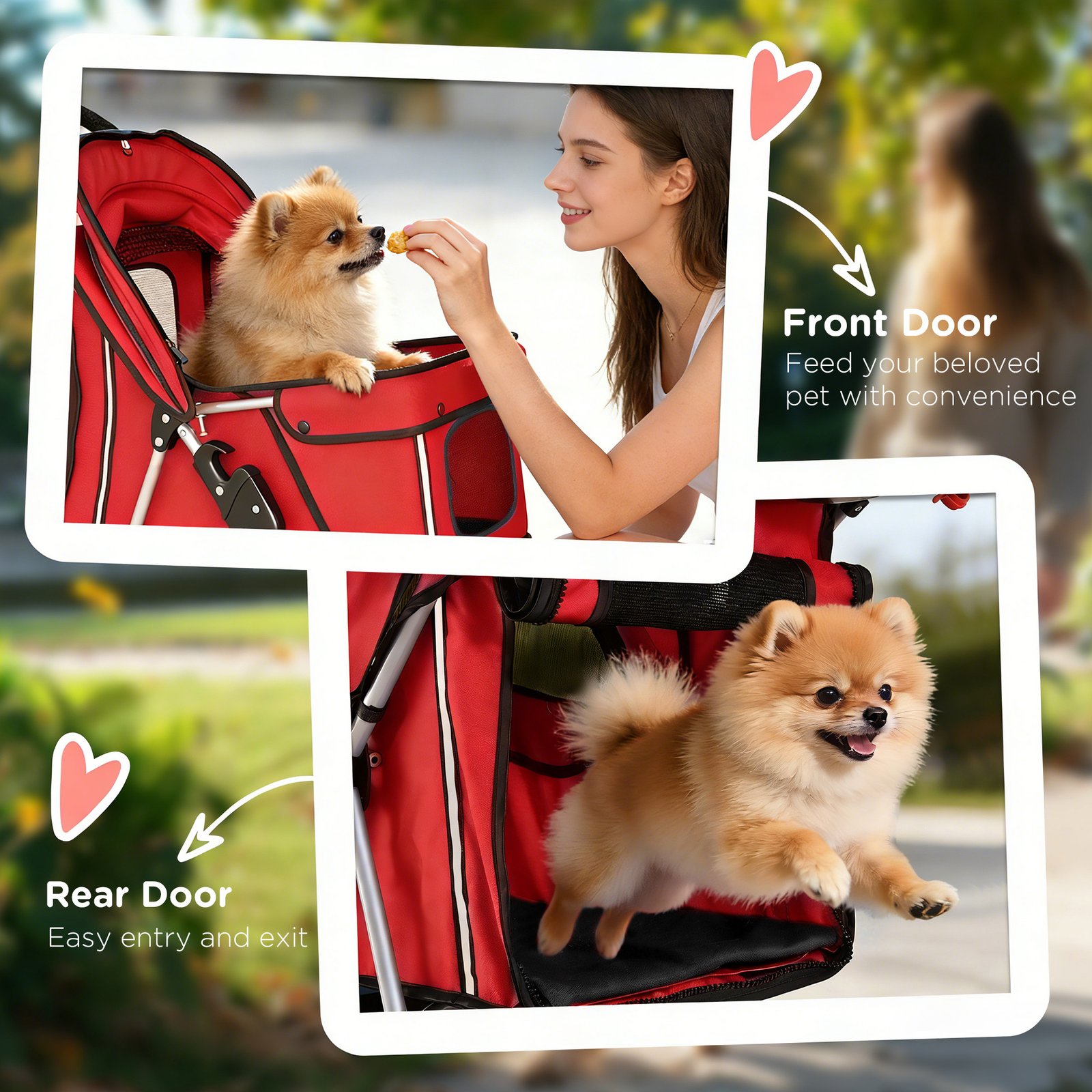 Dog Pram, Pet Stroller with Reflective Strips, Foldable Cat Stroller with 360° Swivel Wheels, Red - Image 7