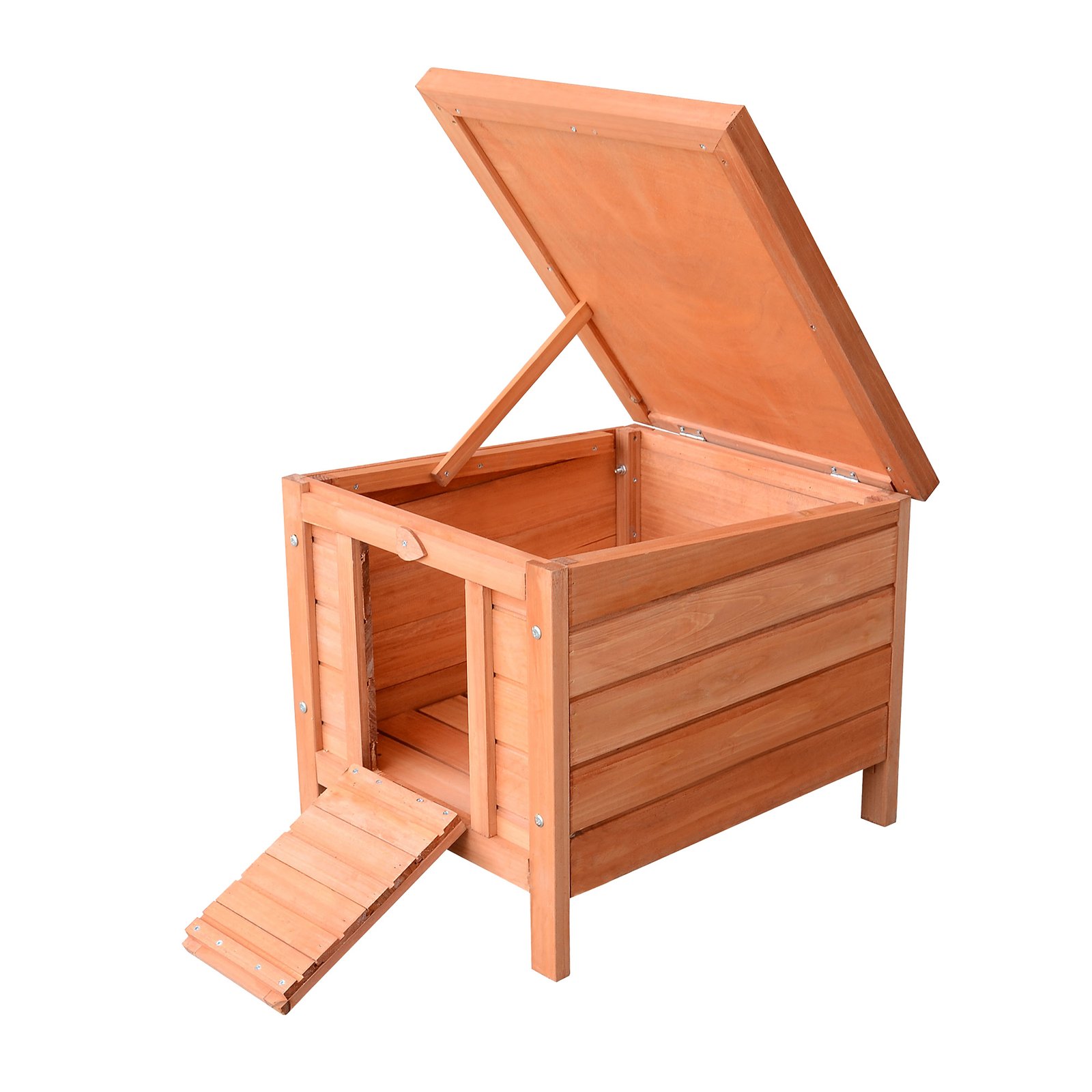 Wooden Rabbit Hutch Outdoor, Guinea Pig Hutch, Rabbit Hideaway, Cat Bunny Cage Small Animal Cage with Openable Roof, 51 x 42 x 43 cm, Natural