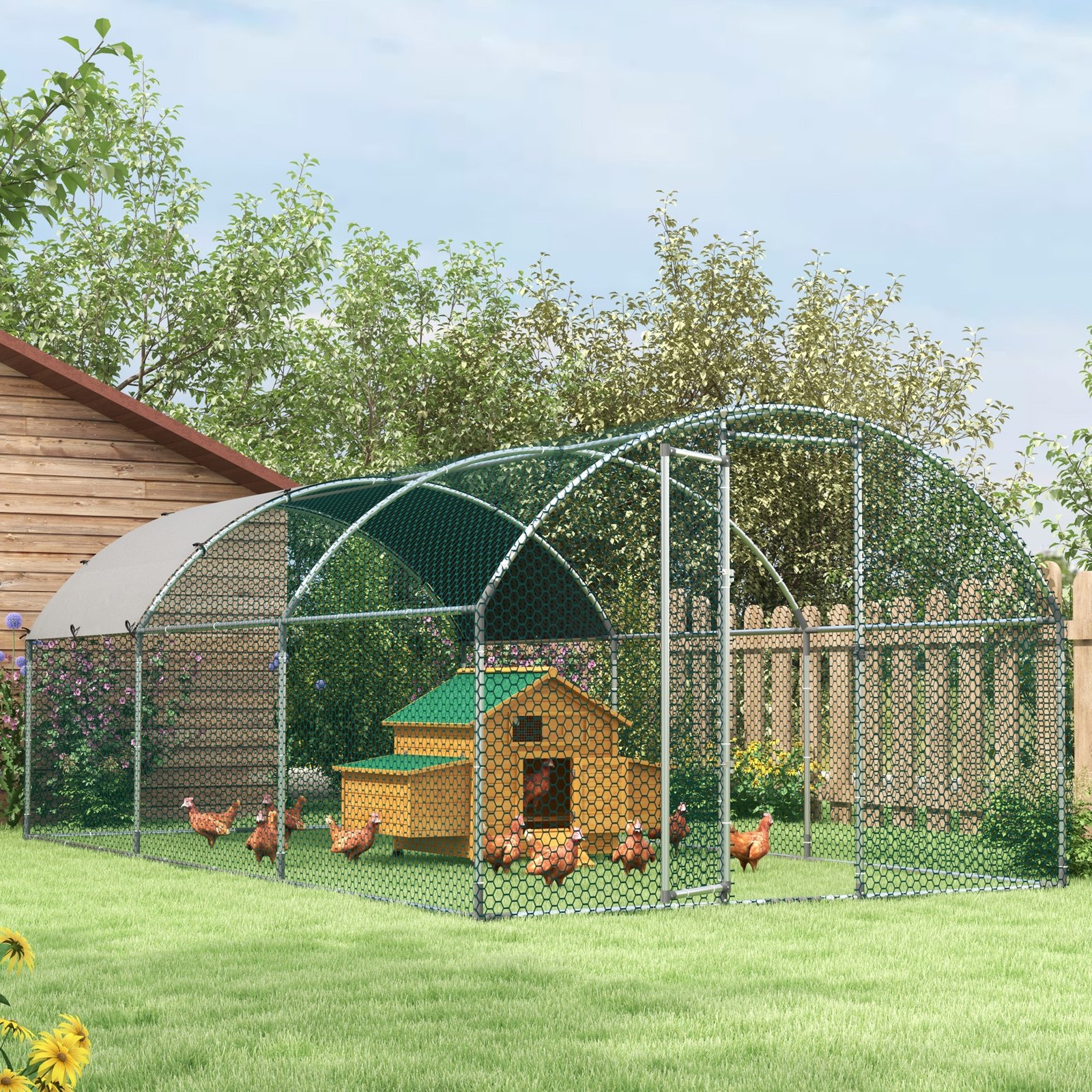Wooden Chicken Coop with Nesting Boxes, Tray, for 2-4 Chickens, Yellow