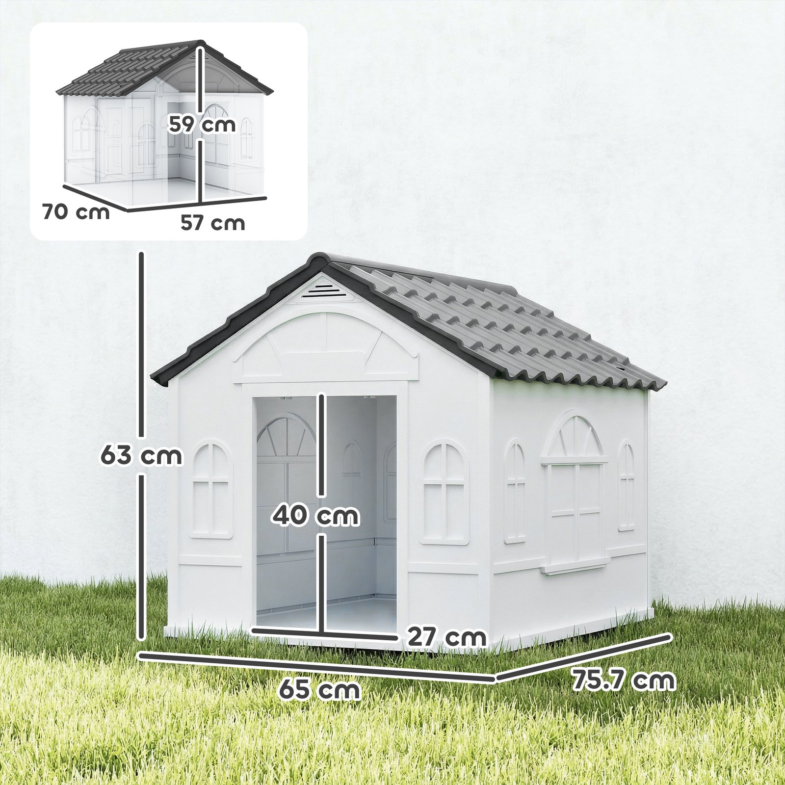 Plastic Weather-Resistant Dog House, for Indoors and Outdoors, Medium Dogs - Grey - Image 3