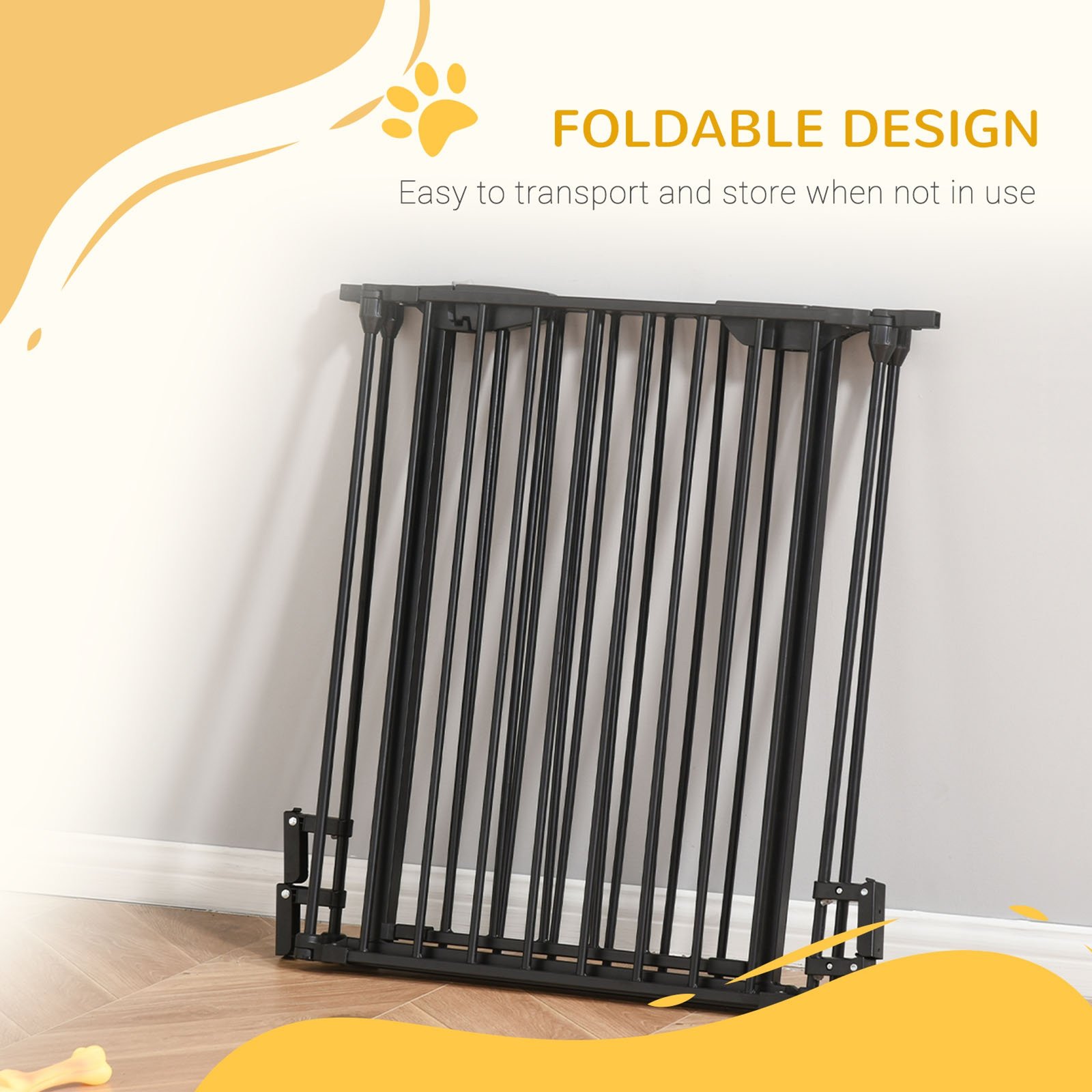 Pet Safety Gate, 3 Panels Playpen Fireplace, Foldable Metal Fence, Stair Barrier, Room Divider, Fire Guard w/ Automatic Closing Door, Black