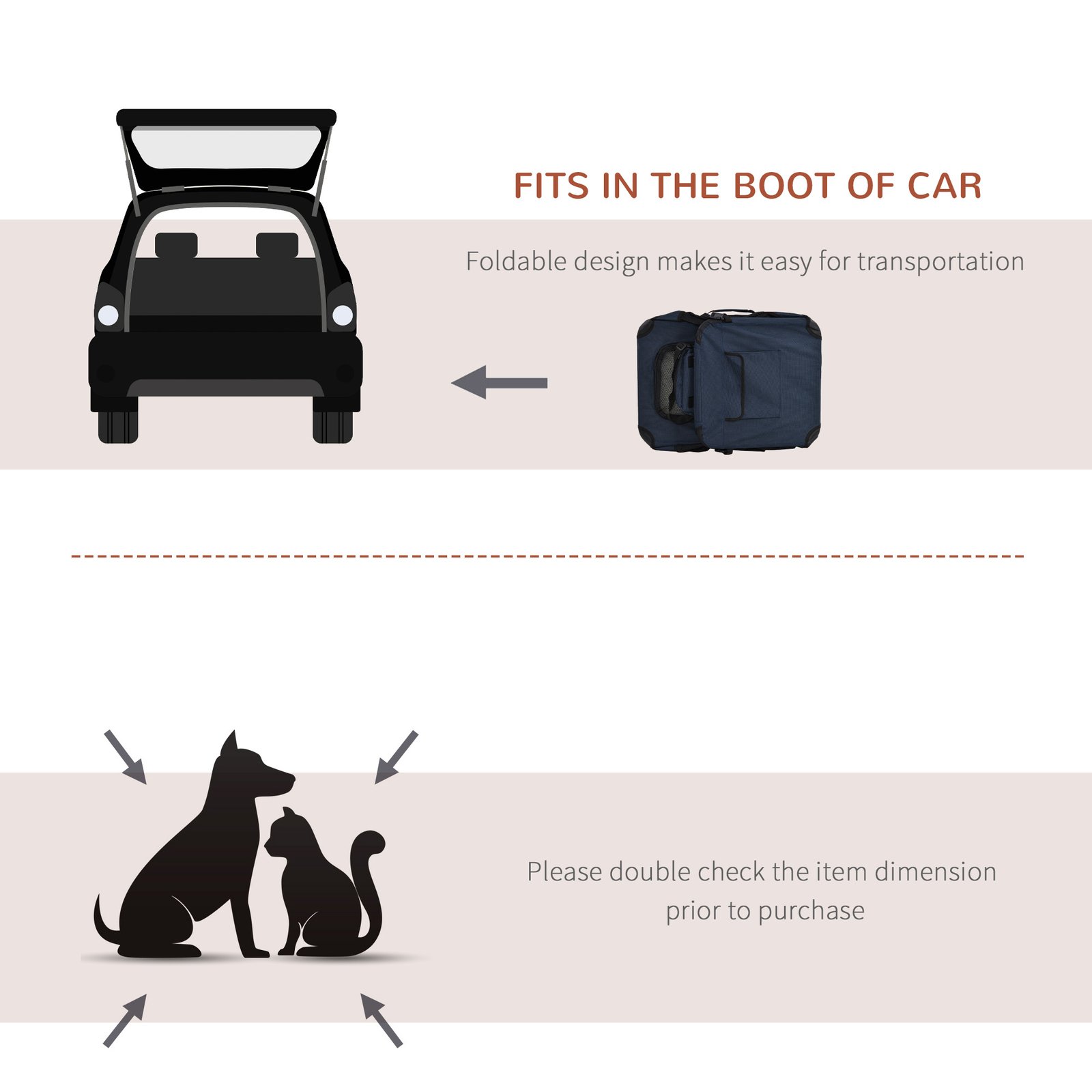 Foldable Pet Carrier for Small and Miniature Dogs, Portable Cat Carrier Soft Side Pet Travel Crate with Removable Mat, Storage Bags, Breathable Mesh 60 x 41.5 x 41cm - Dark Blue - Image 6