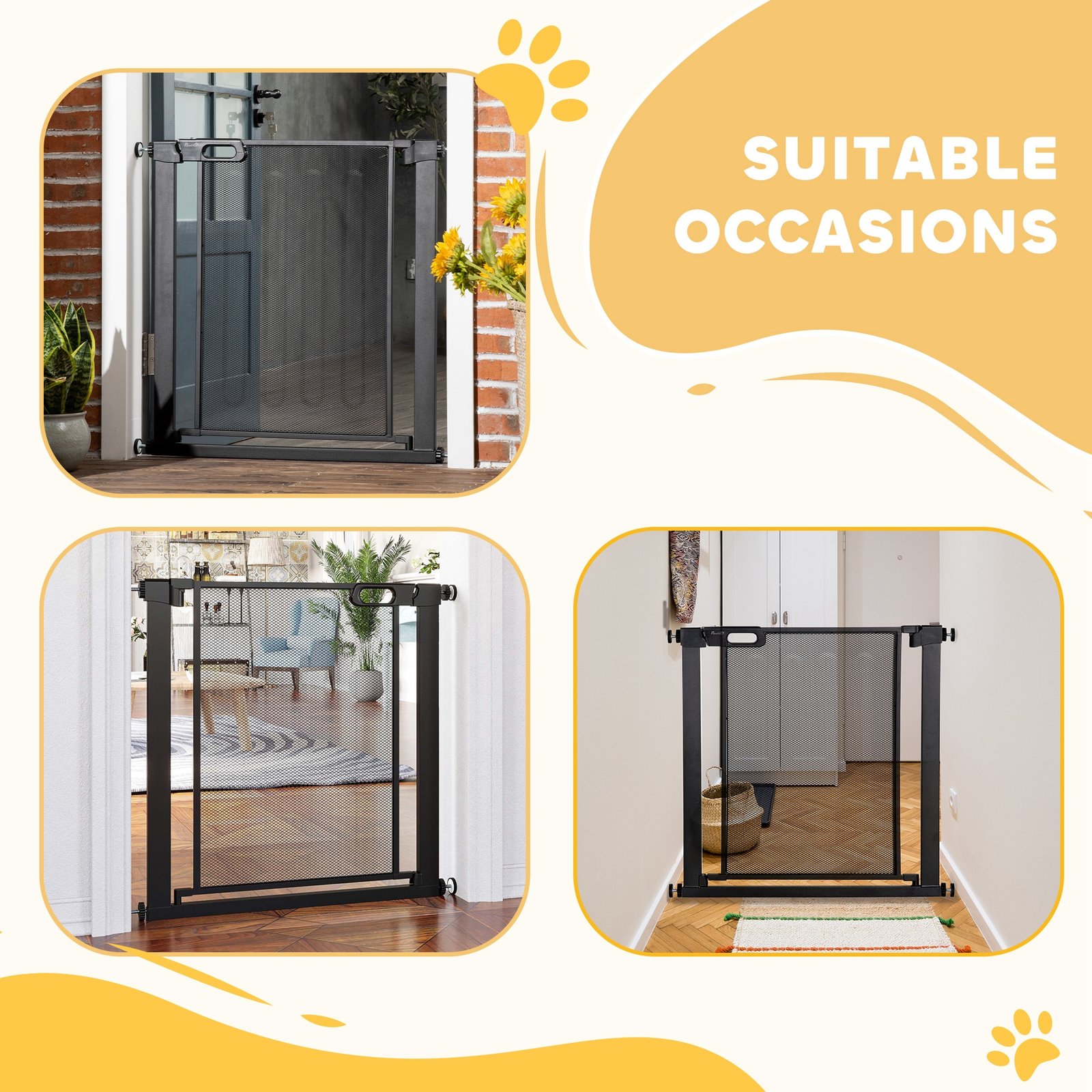 Dog Safety Gate, for Hallways, Staircases, Doors w/ Automatic Closing Door - Black