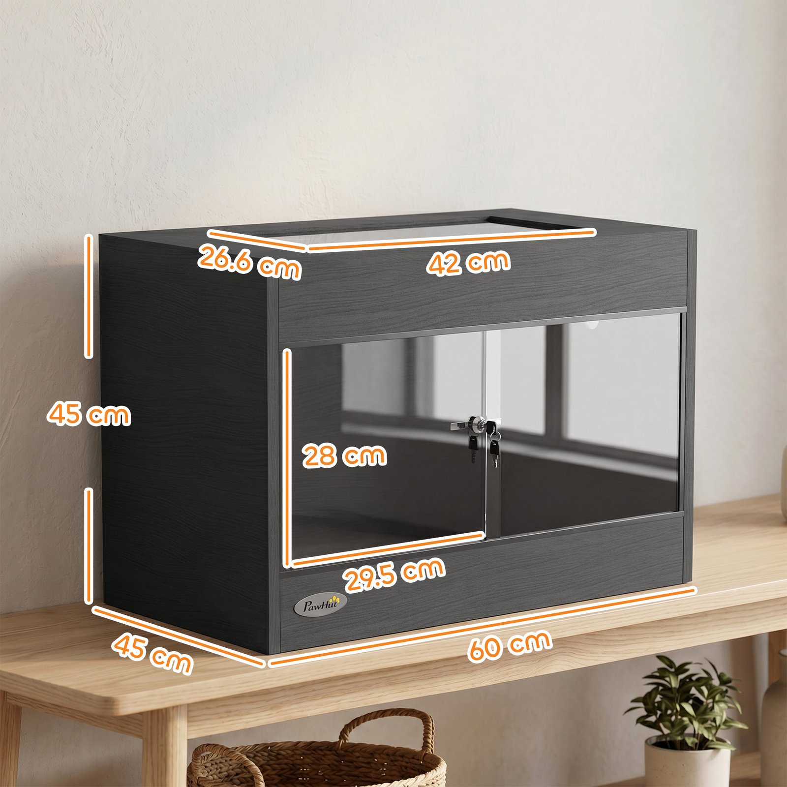 Reptile Terrarium, Reptile Vivarium with Glass Doors, Secure Lock, Top Ventilation for Snake, Gecko, 60x45x45cm, Black - Image 3