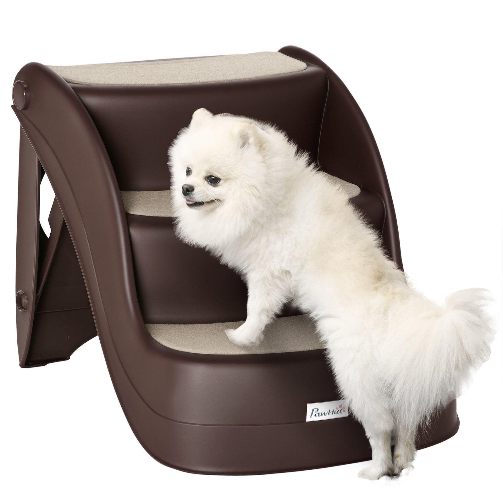 Foldable Dog Steps for Bed Sofa, Portable Dog Stairs 3-Step for High Bed, Pet Stairs with Non-slip Mats for Small and Miniature Breeds, 49 x 38 x 38 cm, Brown
