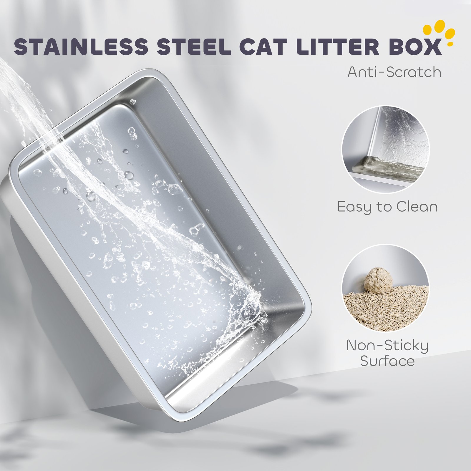 Extra Large Stainless Steel, Cat Litter Tray with Scoop, Flip Top