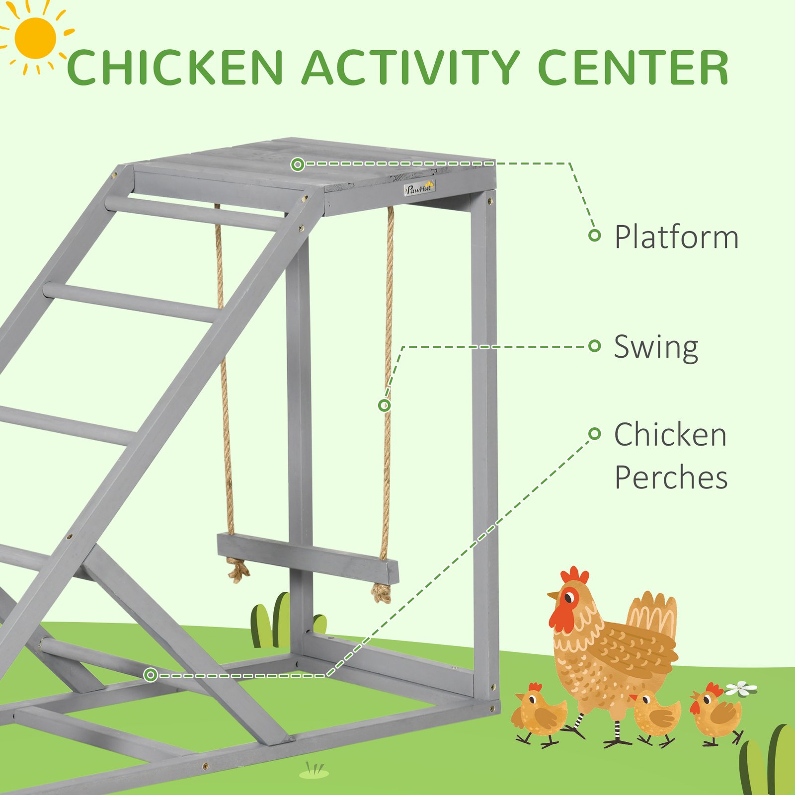 Wooden Chicken Coop Toy with Swing, Ladder, Platform, Grey - Image 4