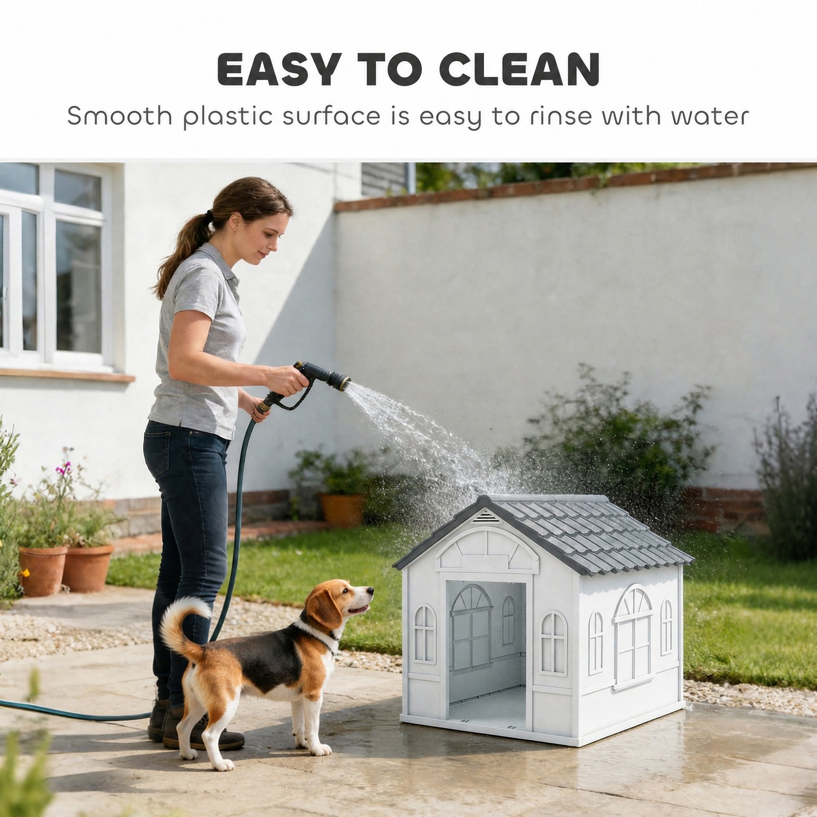 Plastic Weather-Resistant Dog House, for Indoors and Outdoors, Medium Dogs - Grey - Image 5