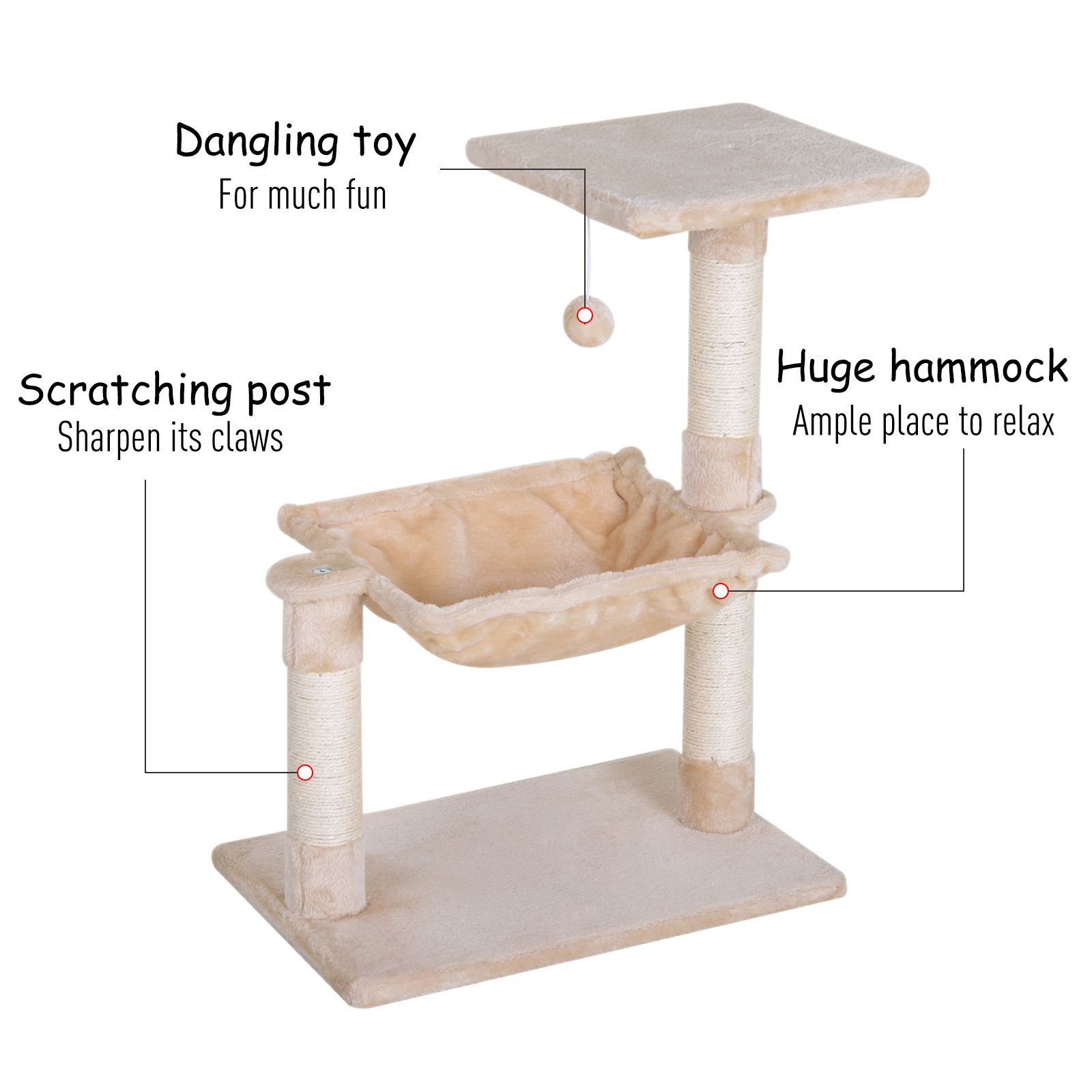 Cat Scratch Post with Bed Cat Tree for Indoor Cats Sisal Scratching Posts Hammock Kitty Activity Centre Beige - Image 6