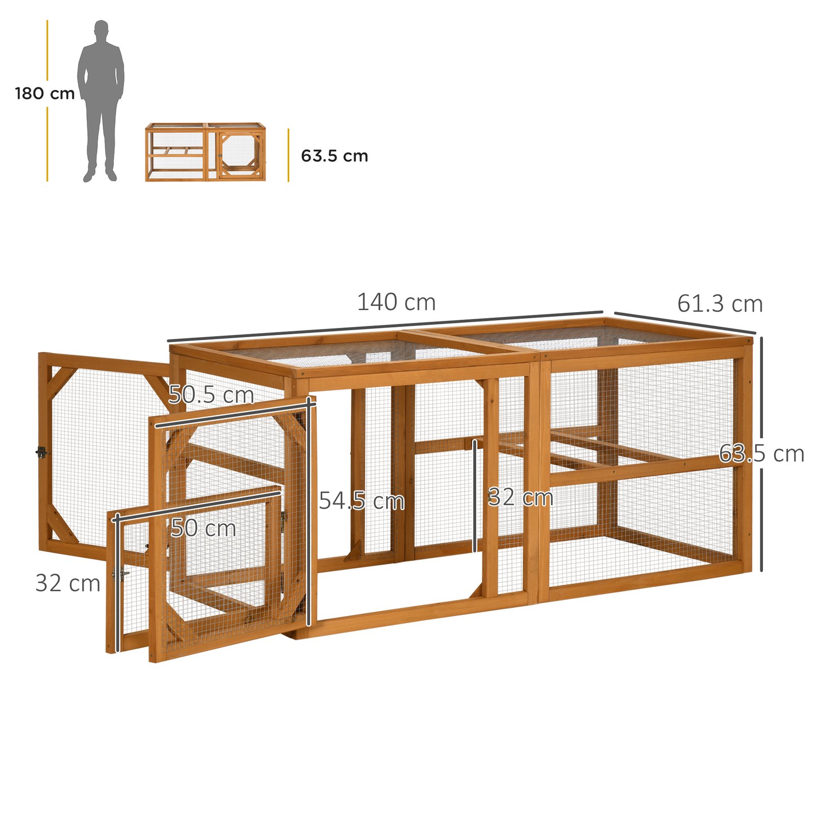 Wooden Chicken Coop with Perches, Doors, Combinable Design, for 2-4 Chickens - Natural Wood Colour - Image 3