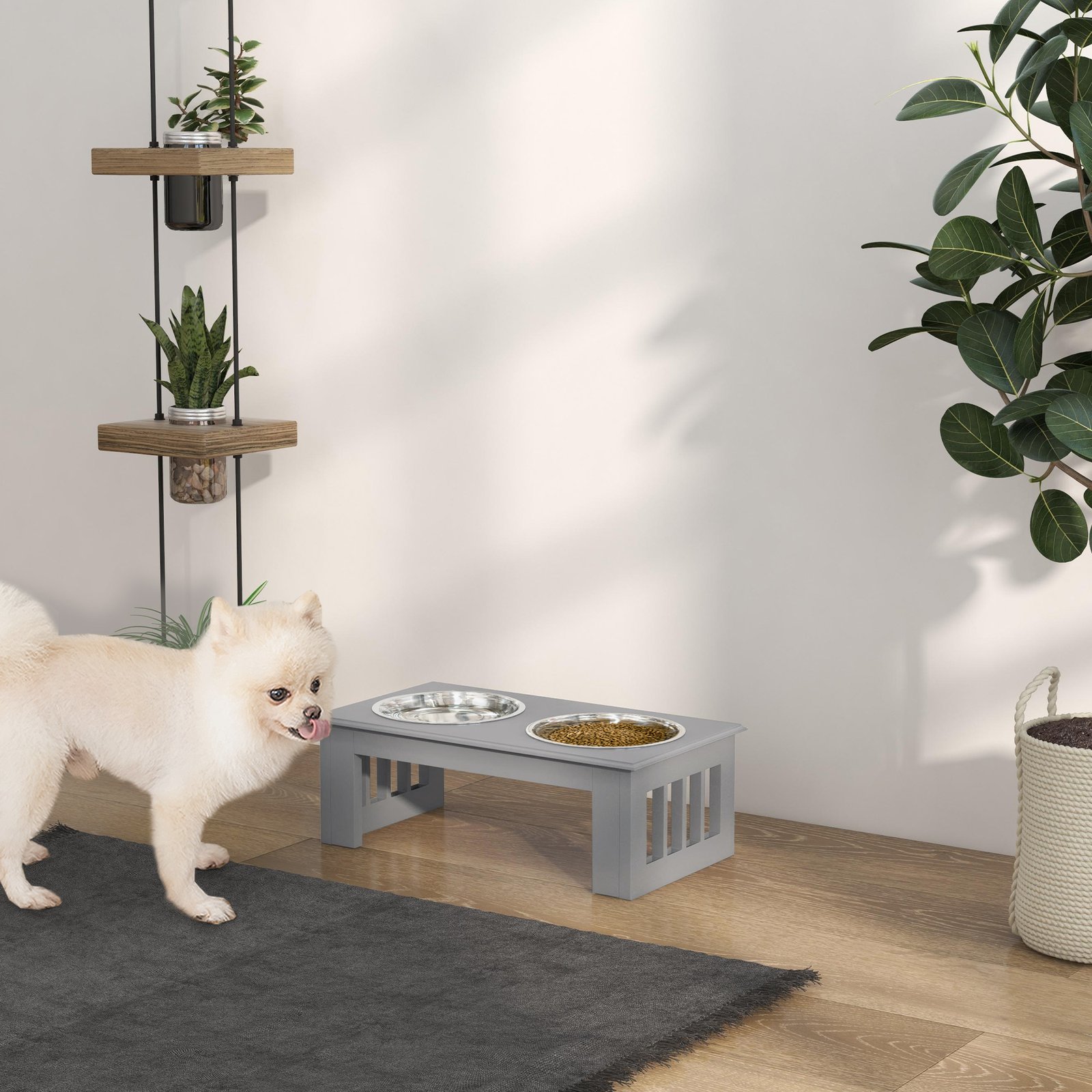 Raised Dog Feeding Bowls with Stand, Stainless Steel for Extra Small and Small Dog, 44L x 24W x 15H cm - Grey - Image 9