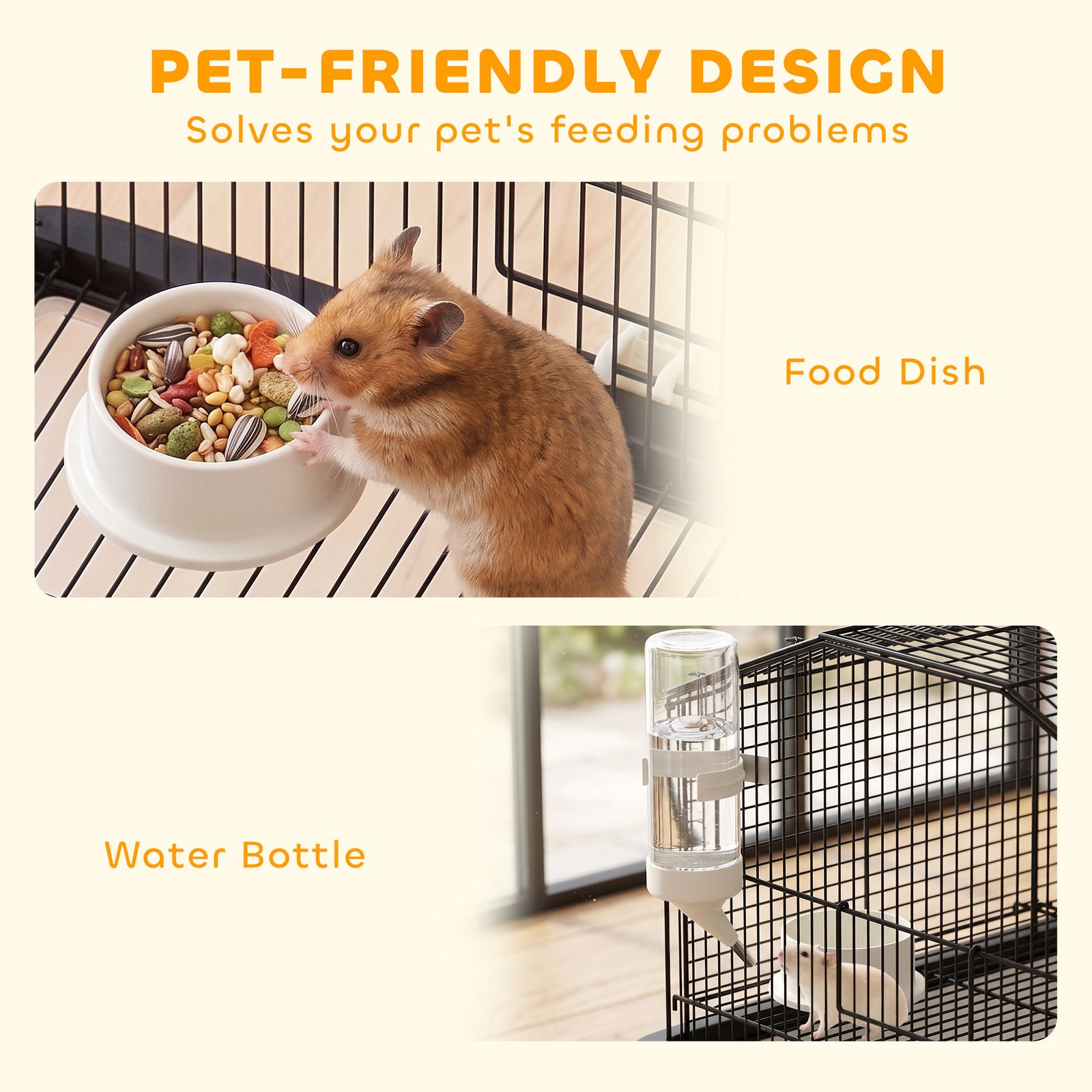 Two-Tier Gerbil Cage, Hamster Cage for Dwarf Hamster w/ Wheels, Deep Bottom, Food Dish, Water Bottle