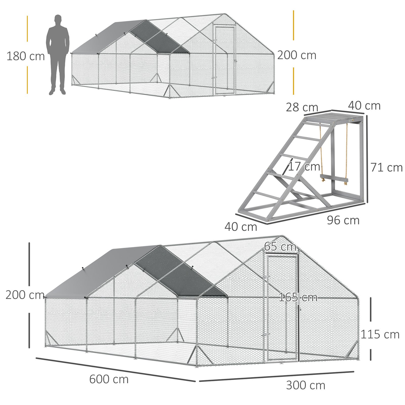 Walk-in Galvanised Steel Chicken Run with Chicken Activity Shelf and Cover, 3 x 6 x 2m - Image 2
