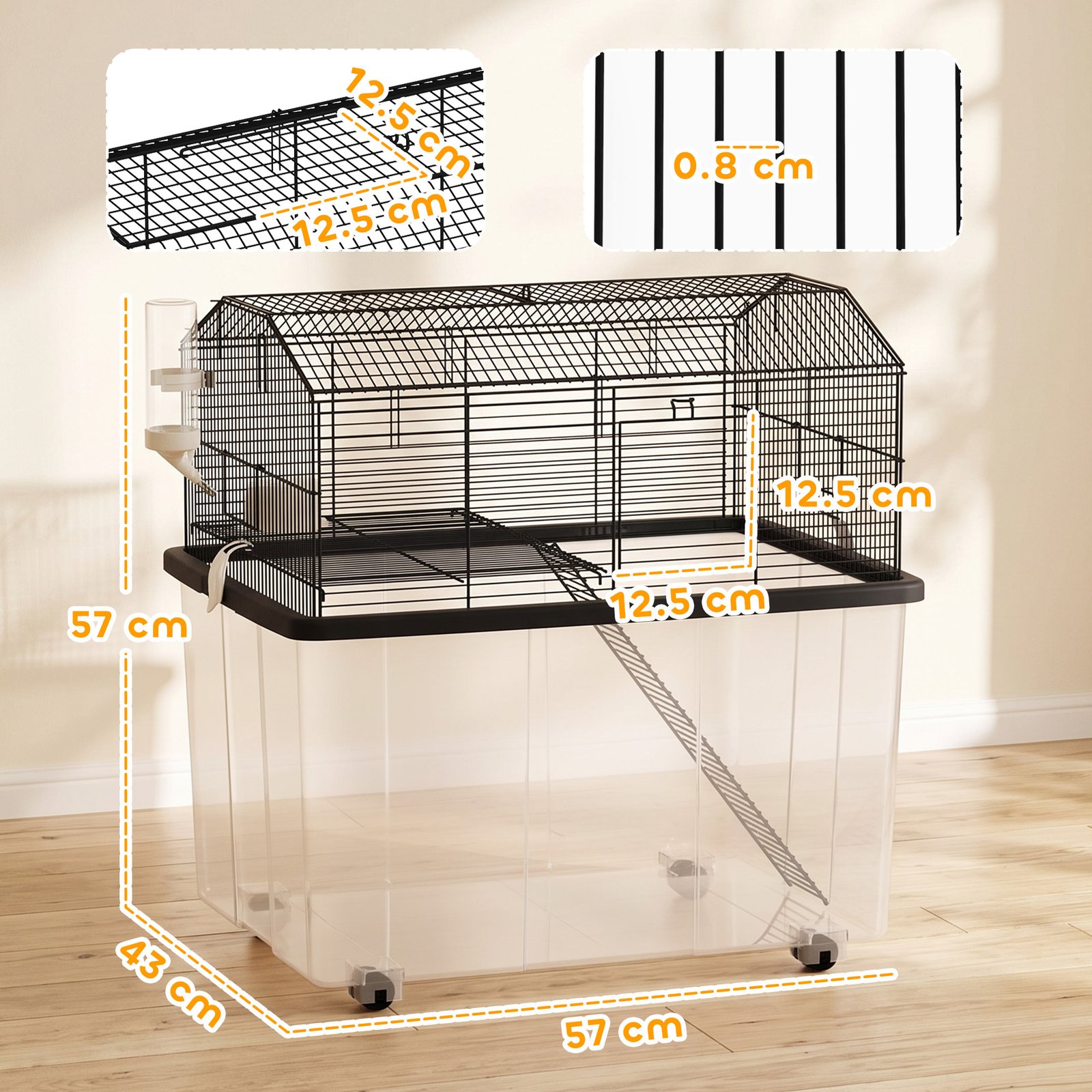 Two-Tier Gerbil Cage, Hamster Cage for Dwarf Hamster w/ Wheels, Deep Bottom, Food Dish, Water Bottle