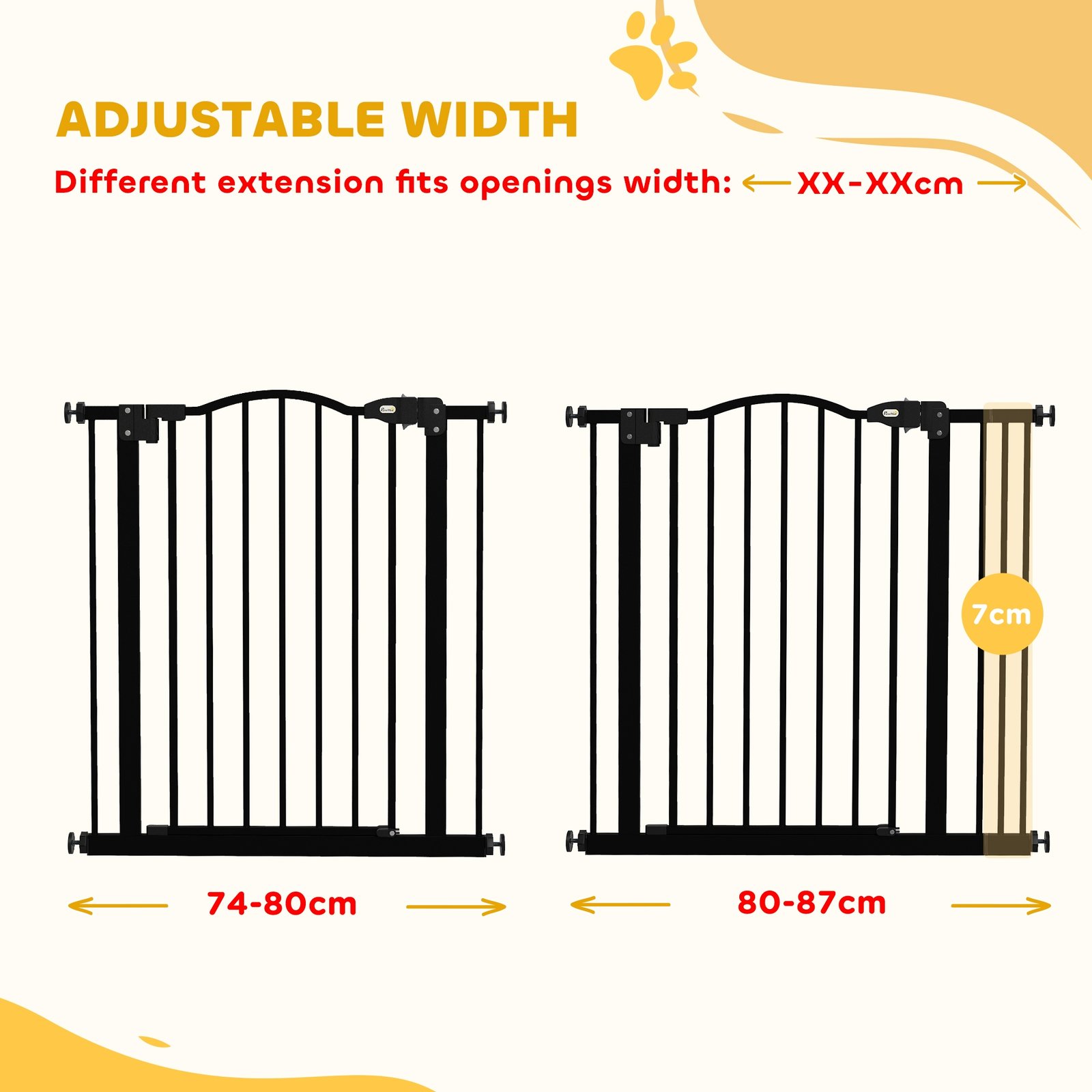 Metal 74-87cm Adjustable Pet Gate Safety Barrier w/ Auto-Close Door Black