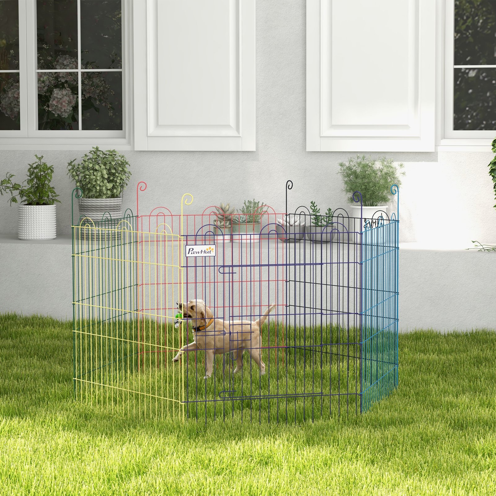 Pet Playpen Crate, with Six Panels, Door, for Indoors and Outdoors - Image 9