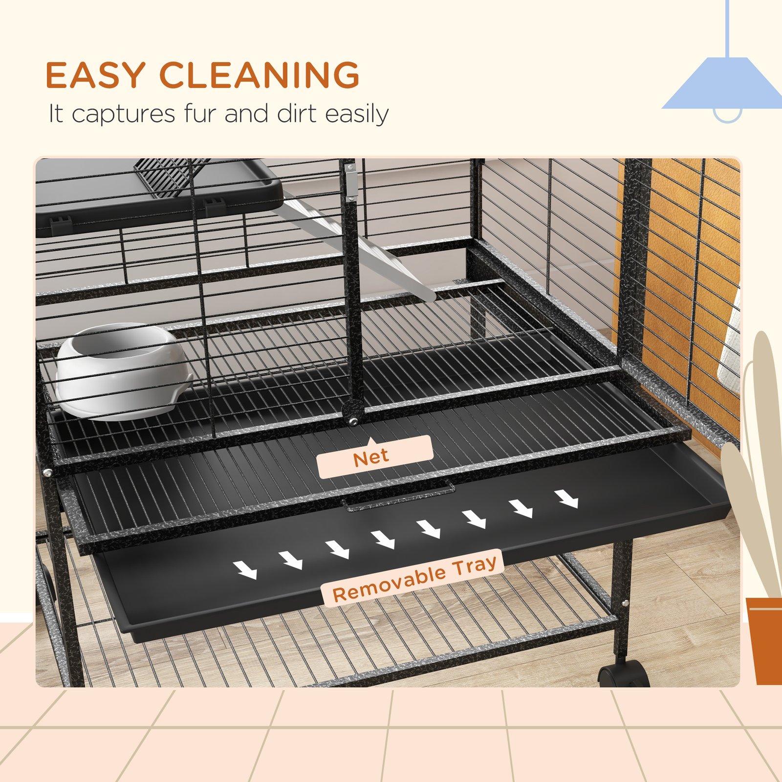 Rolling Chinchilla Cage, Small Animal Cage for Ferrets w/ Three Doors, Storage, Shelf, Tray Tray, Bowl, Water Bottle - Image 8