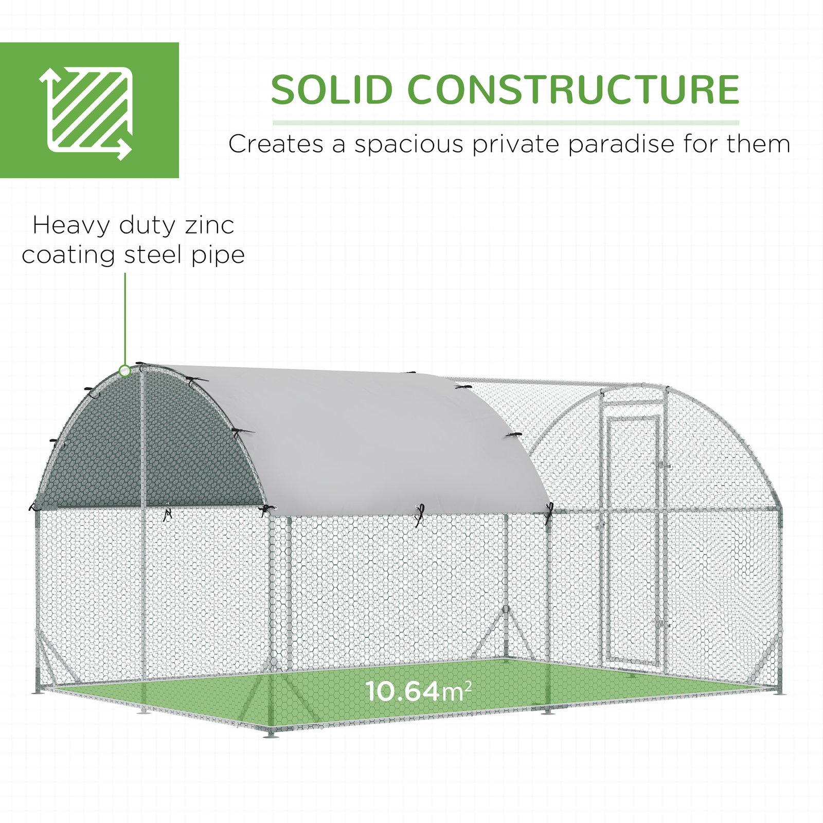 Walk In Chicken Run with Chicken Activity Shelf and Cover, 2.8 x 3.8 x 2m - Image 3