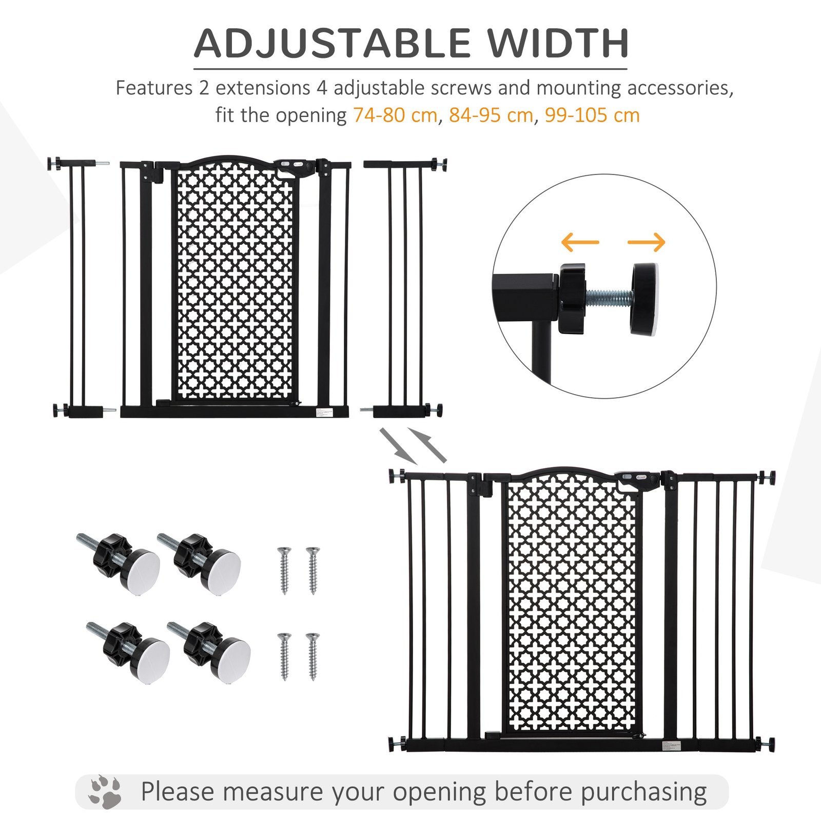 74-105cm Pet Safety Gate Stair Barrier, with Auto Close, Double Locking - Black