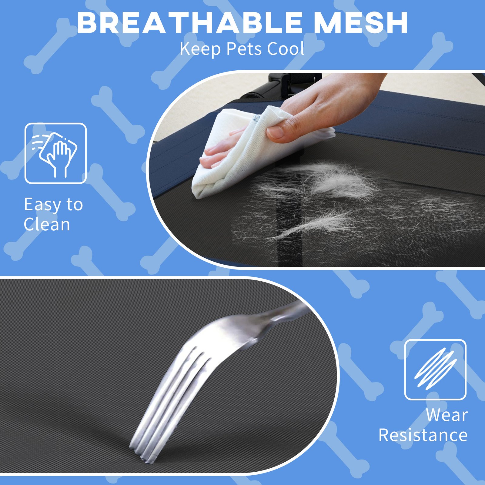 Cooling Raised Pet Bed w/ Washable Breathable Mesh, for Small Medium Dogs, 76 x 61 x 69.5cm - Dark Blue