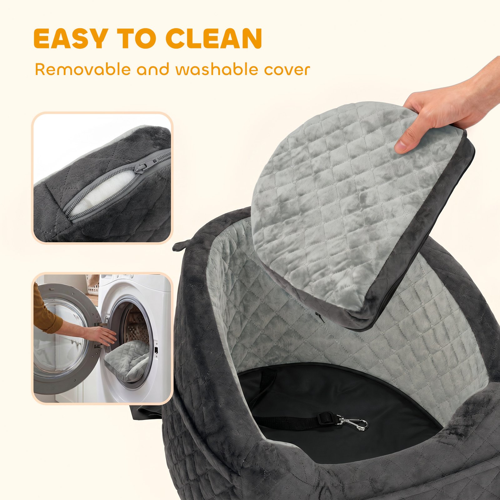 Dog Car Seat, Detachable Washable Dog Booster Seat with Thick Cushion, Seat Belt, Pockets for Small Under 10kg, Grey
