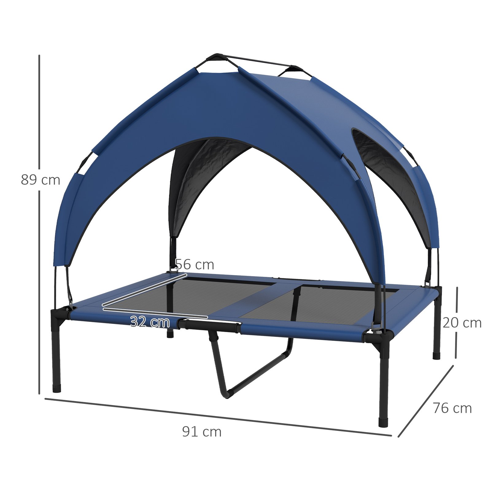 Cooling Raised Pet Bed w/ Washable Breathable Mesh, for Medium, Large Dogs, 91 x 76 x 89cm - Dark Blue