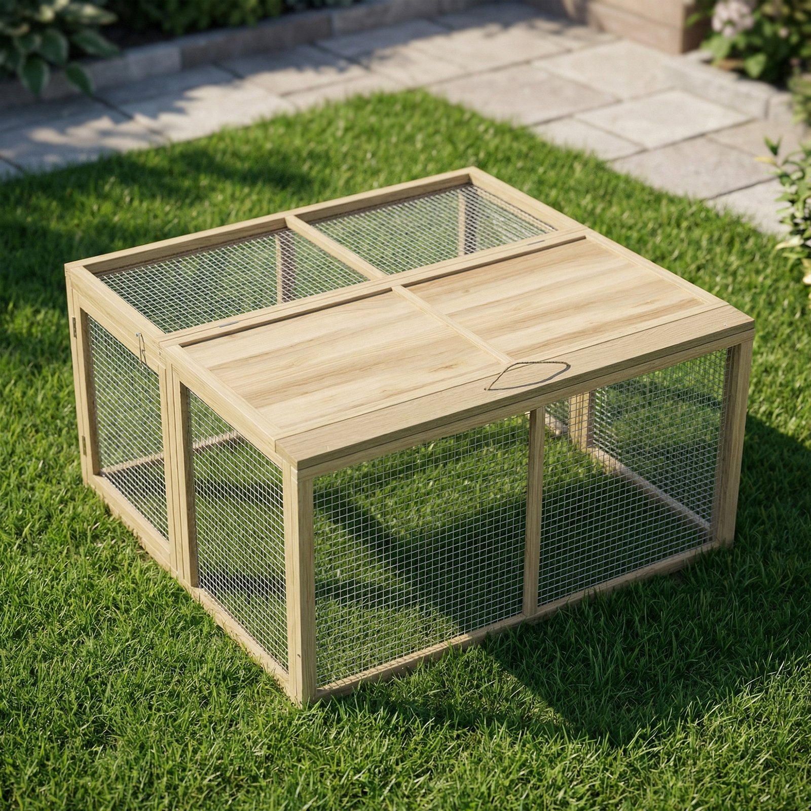 Wooden Folding Rabbit Hutch, for 2-3 Rabbits - Natural Wood - Image 8