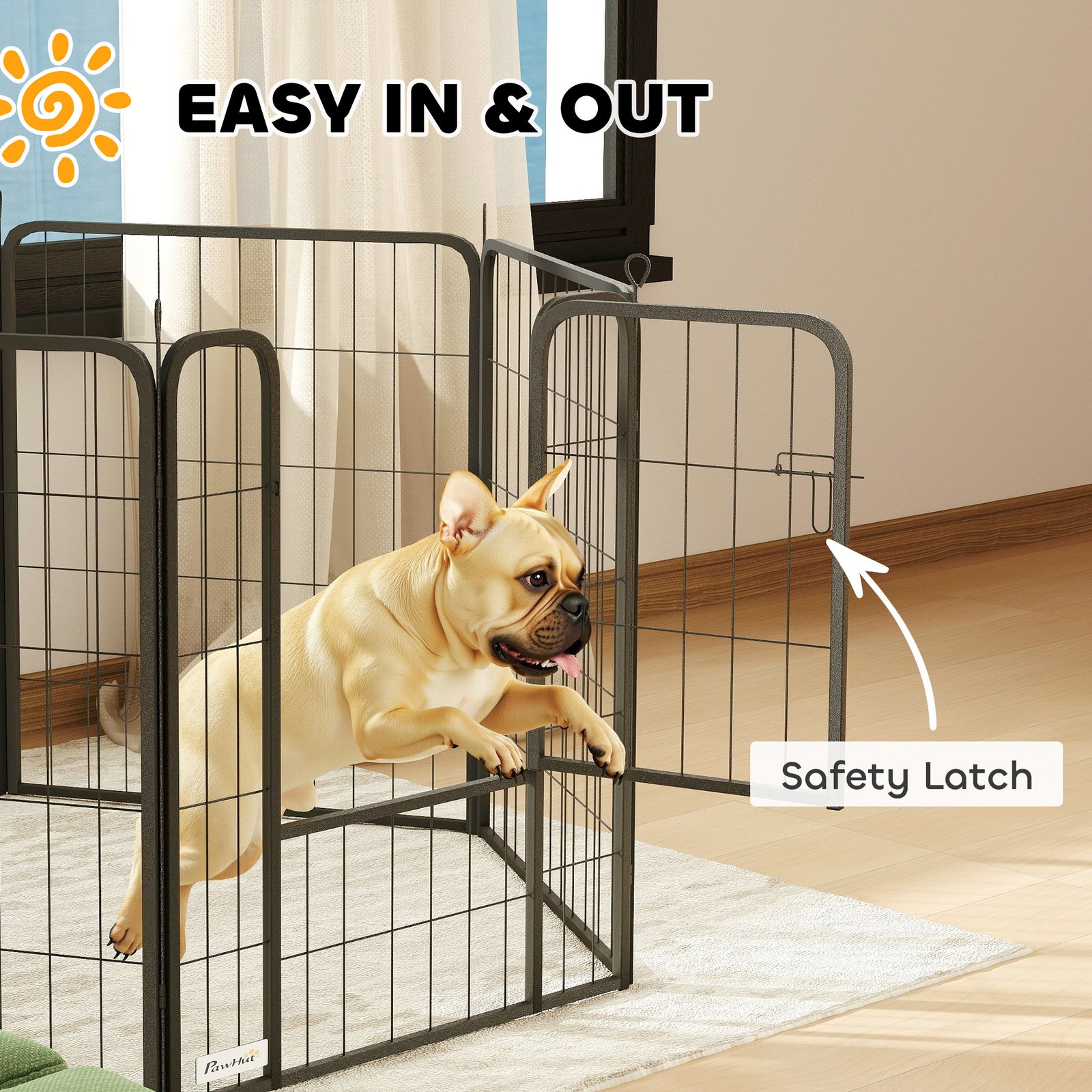 Eight-Panel Dog Playpen with Door, for Large Dogs, Indoors, Outdoors, 80cm Tall, Black - Image 5