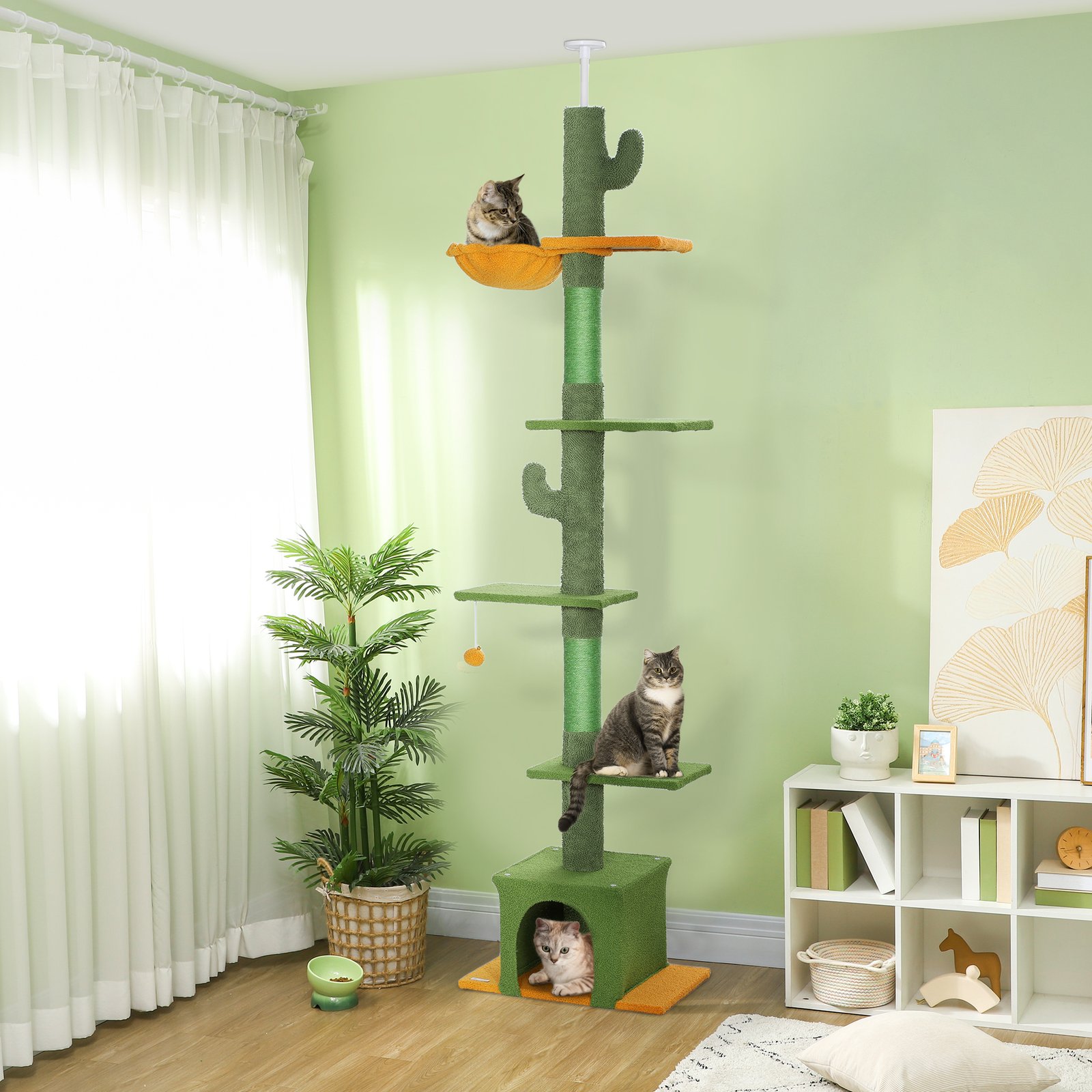 230-275cm Floor-to-Ceiling Adjustable Cat Tree with Scratching Posts, Hammock - Image 9