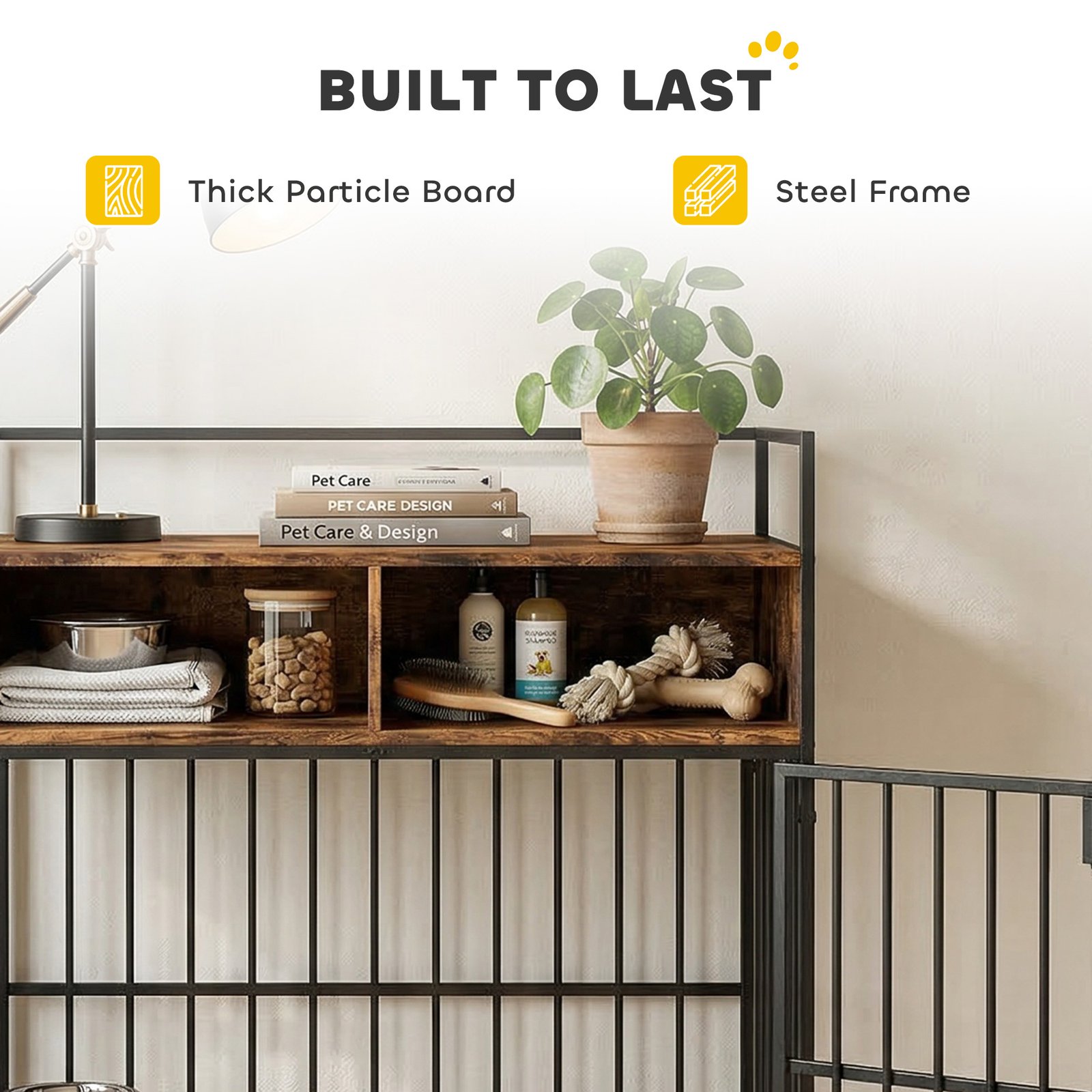 Dog Crate Furniture, Dog Cage with Rotatable Feeding Station and Storage Shelves, End Side Table Indoor Pet Kenne - Image 6