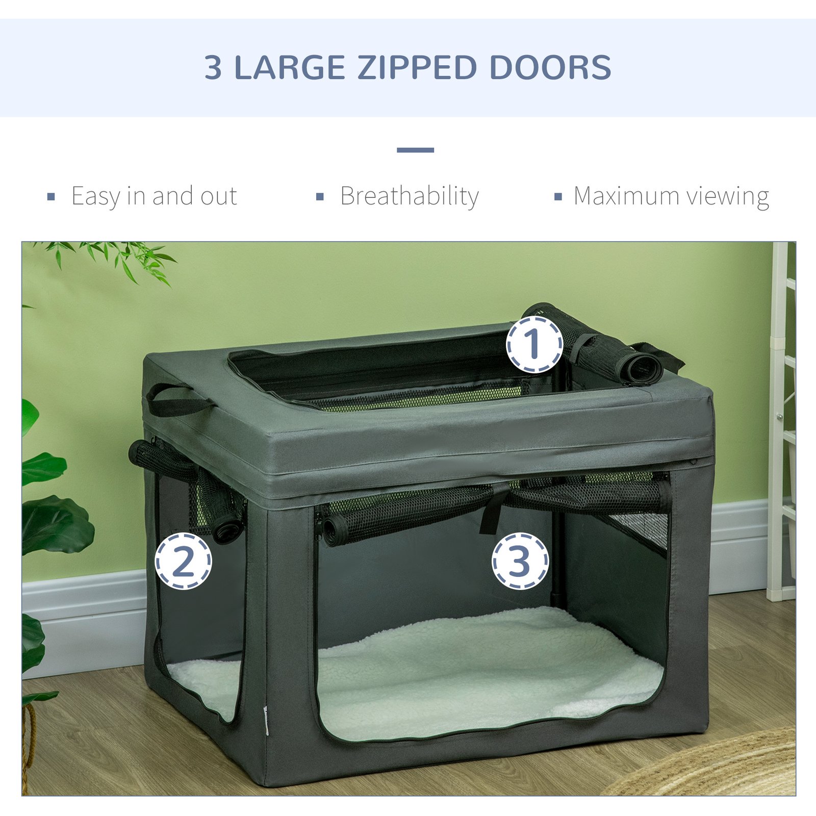69cm Pet Carrier, with Cushion, for Miniature and Small Dogs - Grey - Image 8