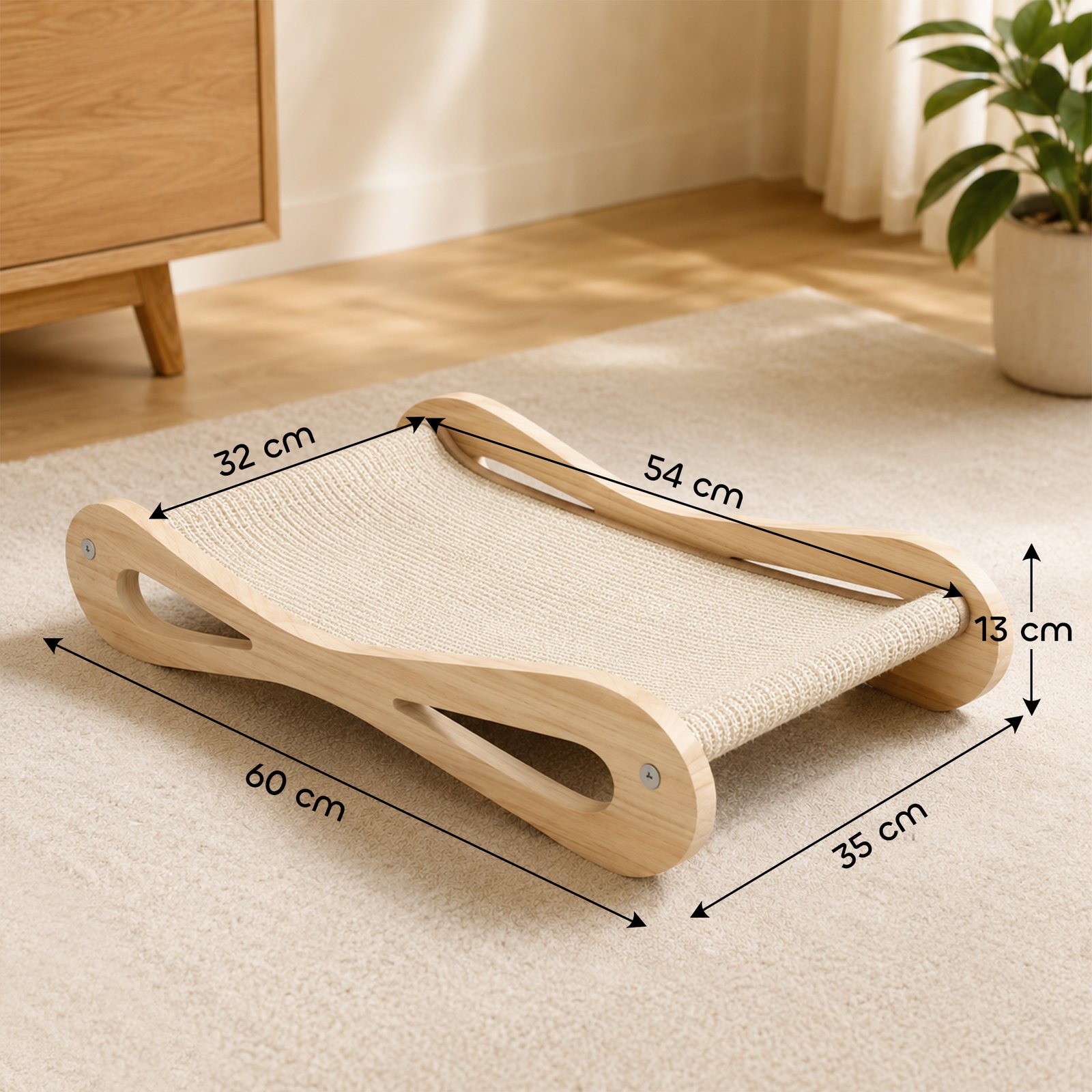 2 in 1 Sisal Cat Scratcher Bed Cat Scratching Board and Lounger 60 x 35 x 13 cm Cream White