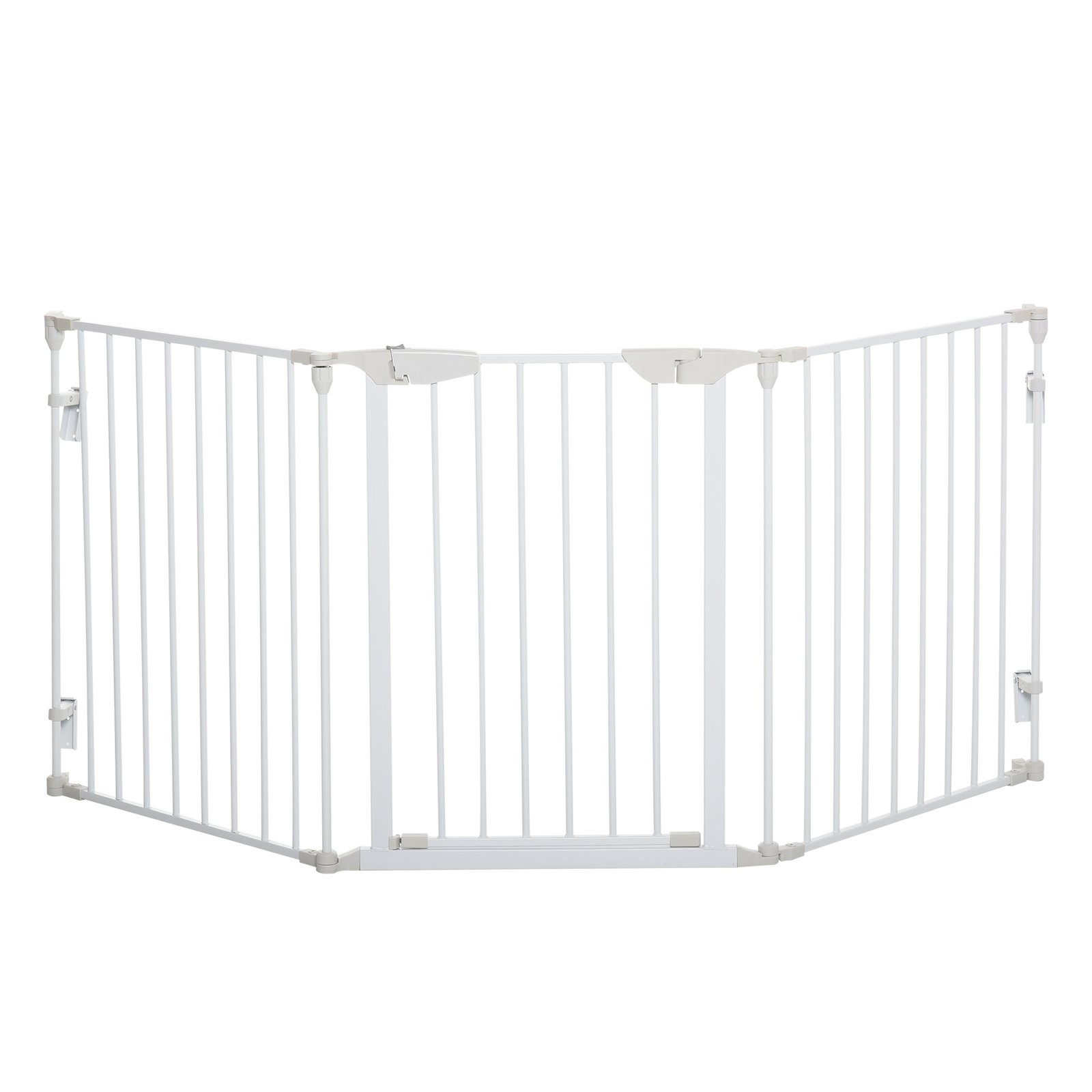 Pet Safety Gate, 3 Panels Playpen Fireplace, Foldable Metal Fence, Stair Barrier, Room Divider, Fire Guard w/ Automatic Closing Door, White