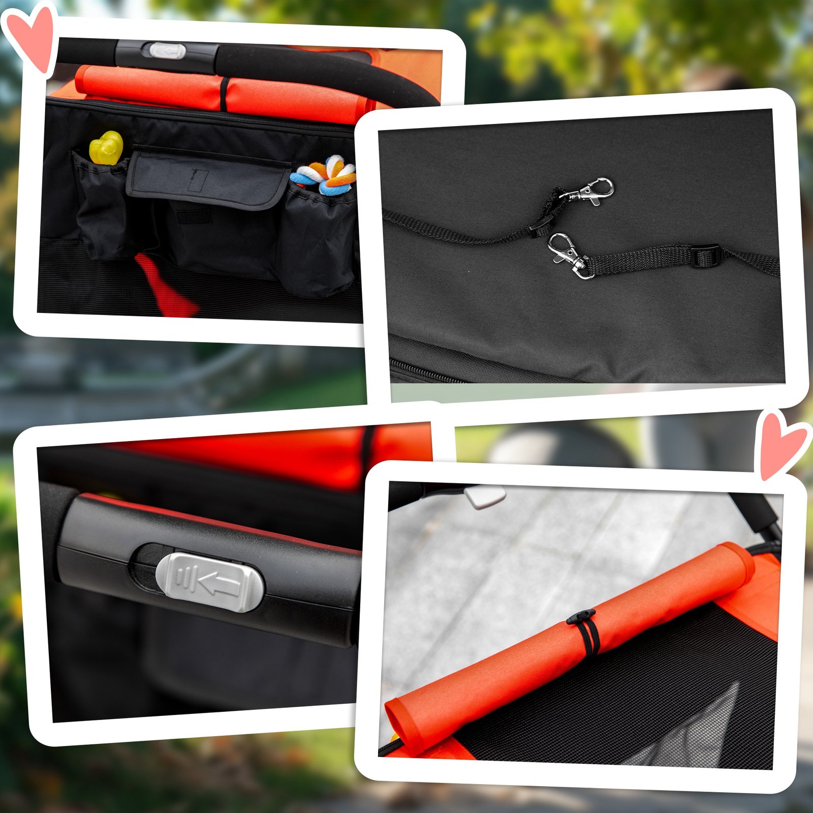 Foldable Pet Stroller, with Universal Wheels, Shock Absorber, for Medium and Large Dogs - Red