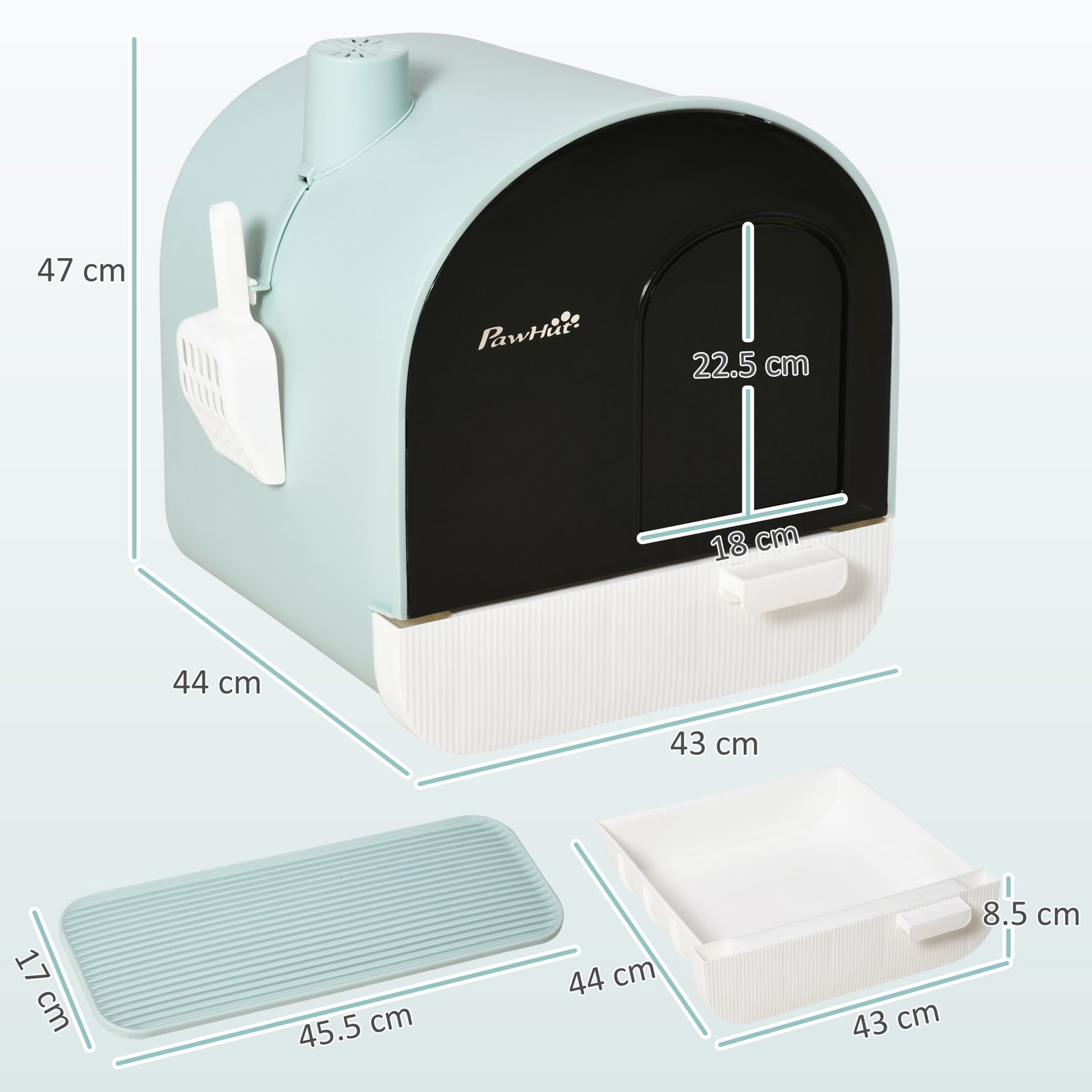 Hooded Cat Litter Box, Kitten Litter Tray, with Lid, Scoop, Filter, Flap Door