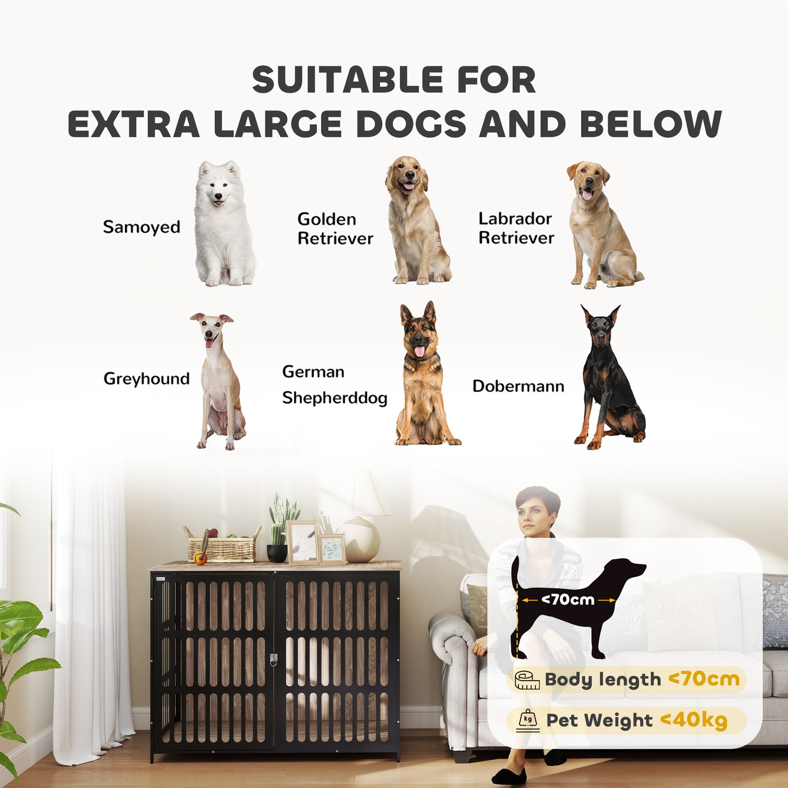 Dog Crate Furniture with Anti-Chew Resistant Mesh, Anti-Escape Single Door, for Extra Large Dogs, 118 x 80 x 92 cm - Image 8