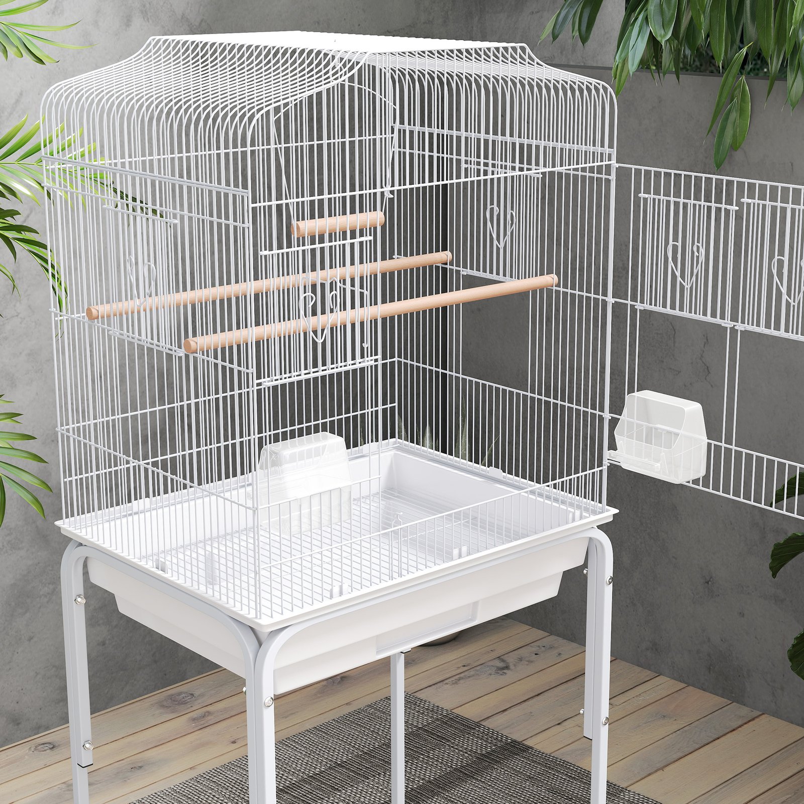 Bird Cage Budgie Cages for Finch Canary Parakeet with Stand Wheels Slide-out Tray Accessories Storage Shelf, White