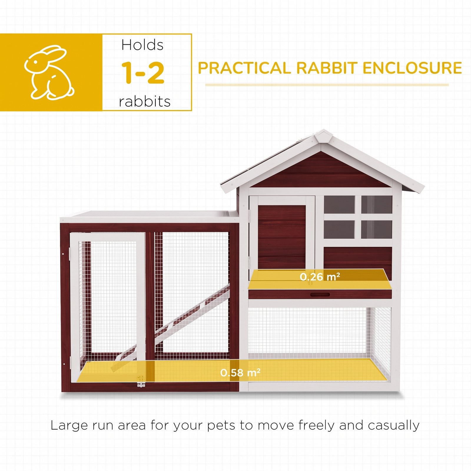 Rabbit Hutch Outdoor Wooden Guinea Pig Hutch Rabbit Run Bunny Cage Small Animal Cage Pull-Out Tray, Brown, 124 x 63 x 93 cm