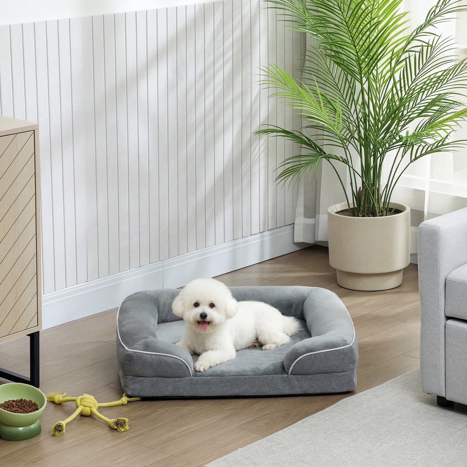 Dog Sofa Bed, Washable Pet Bed with Removable Cover and Non-Slip Bottom for Cats and Small Dogs, Grey