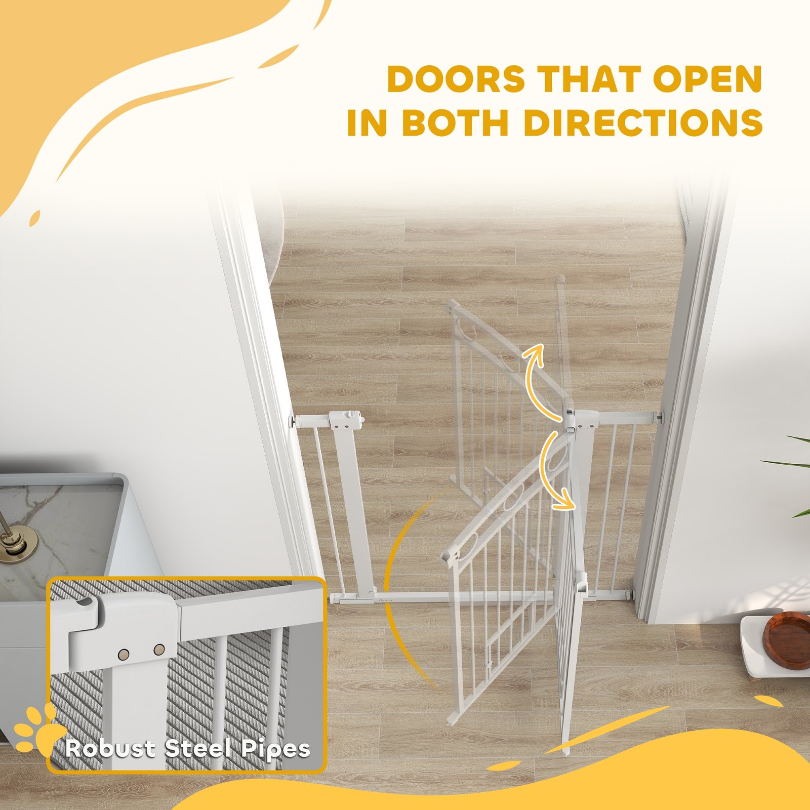 106cm Tall Dog Gate with Cat Door, 7cm and 14cm Extensions, for Stairs, Doorways, 76-104cm Width