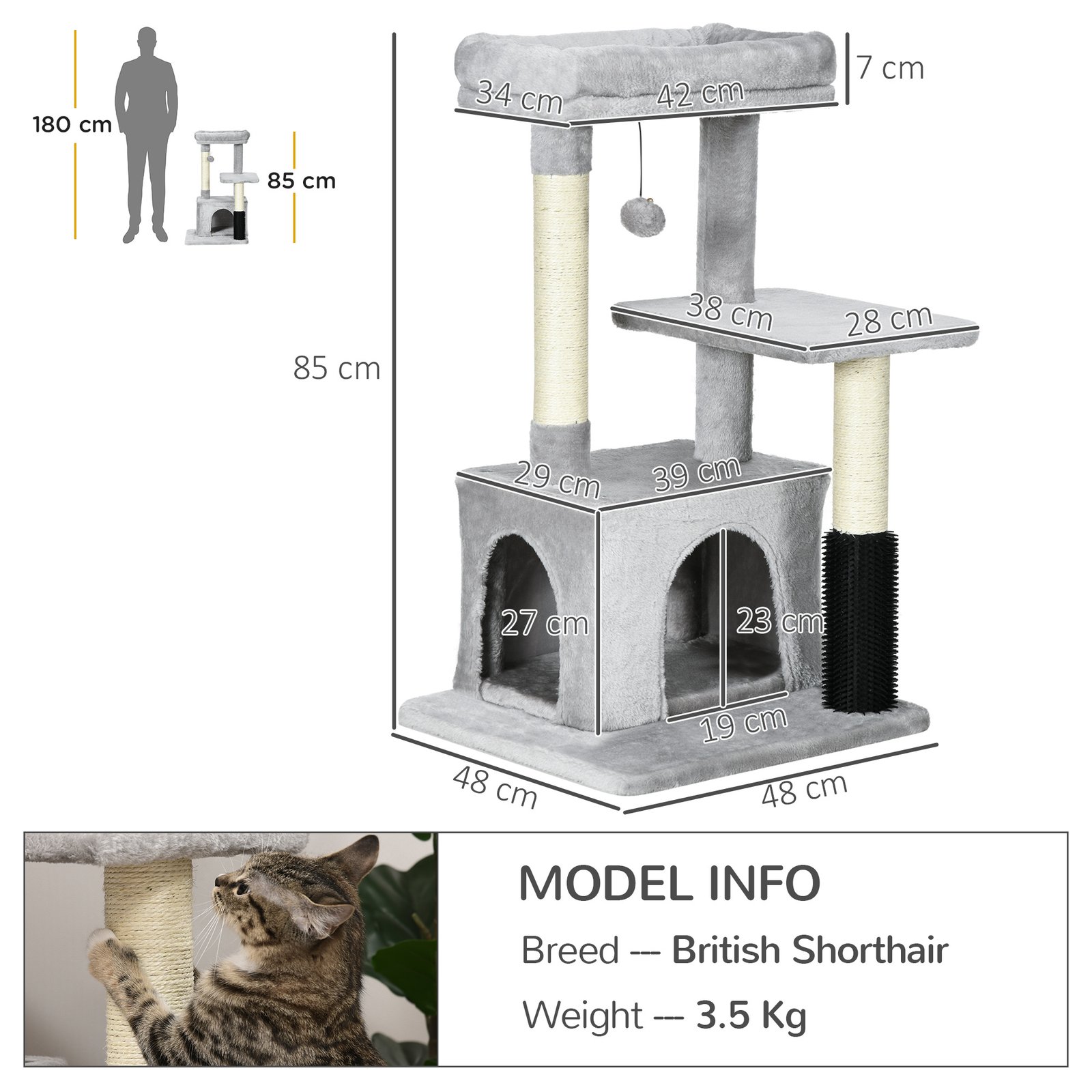 Cat Tree for Indoor Cats Climbing Tower Kitten Scratch Post Activity Center Kitten, Grey - Image 3