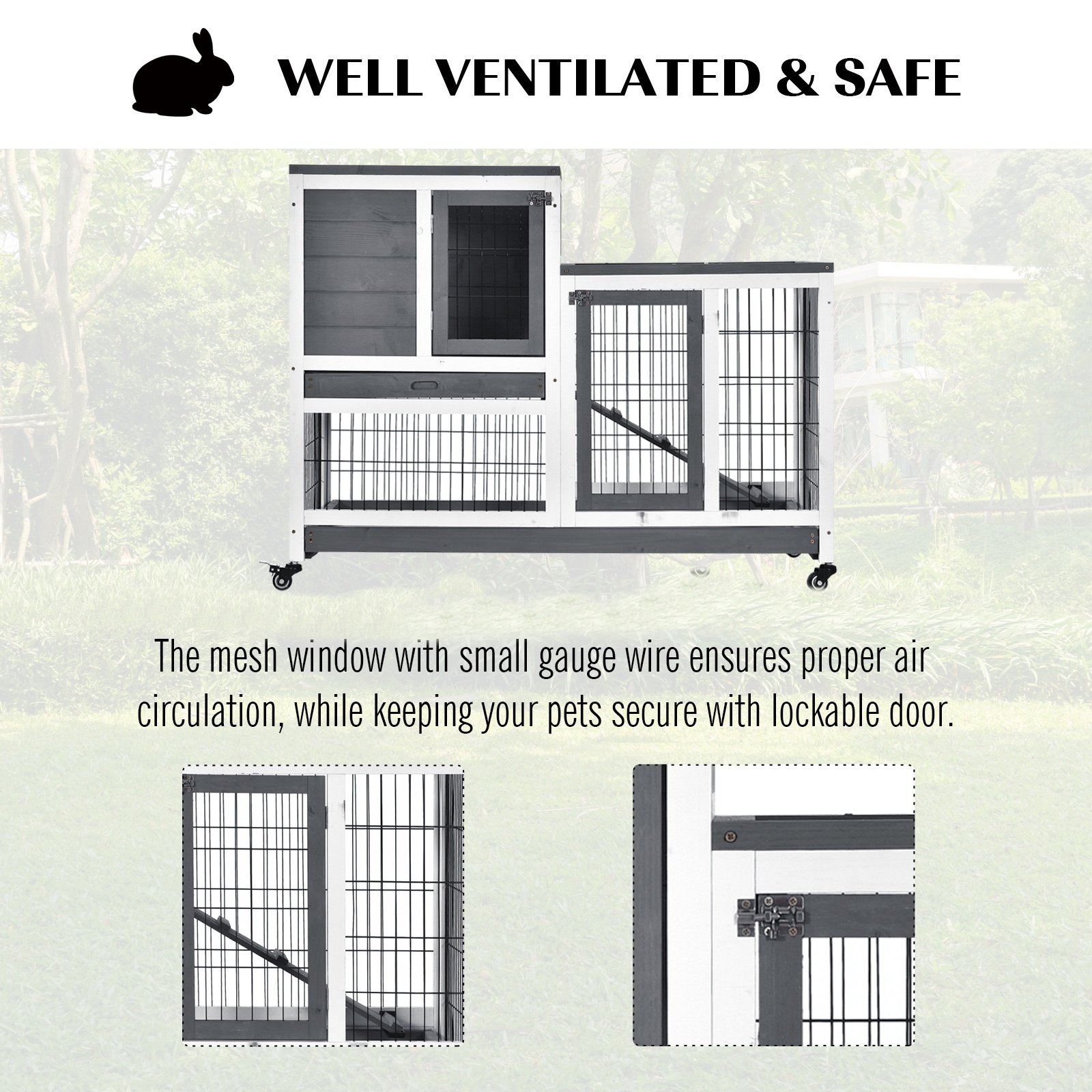 Small Animals 2-TierFir Wood Guinea Pigs Hutches Indoor Hutch Grey
