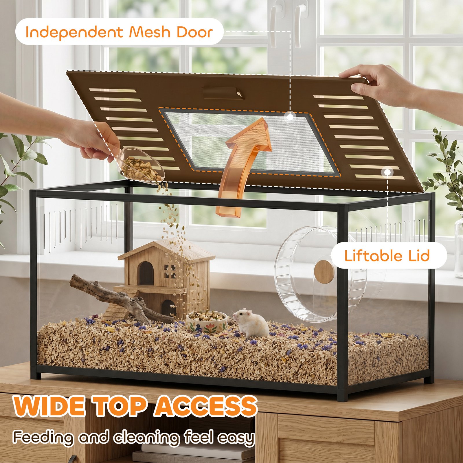Large Hamster Cage, Chewproof Metal Rat Cage with Openable Top for Syrian Dwarf Hamster, Gerbil, 100 x 50 x 52.5 cm