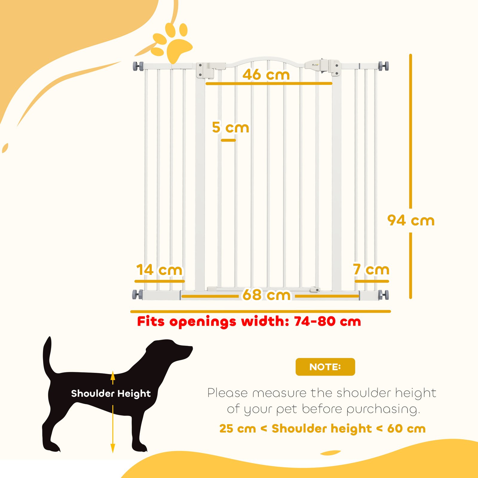 Pressure Fit Dog Stair Gate No Drilling Safety Gate Auto Close for Doorways, Hallways, 74-100cm Adjustable, 94cm Tall, White - Image 3