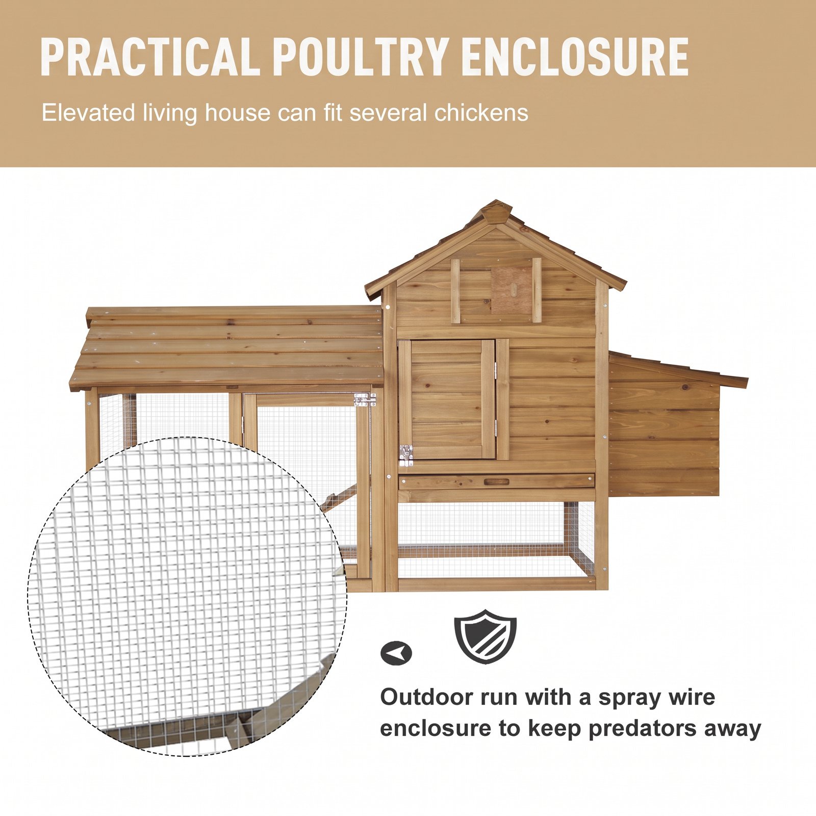 Small Chicken Coop with Nesting Box & Run, Hen House Poultry Coops Cages for 1-2 Chickens Wood 150.5 x 54 x 87cm