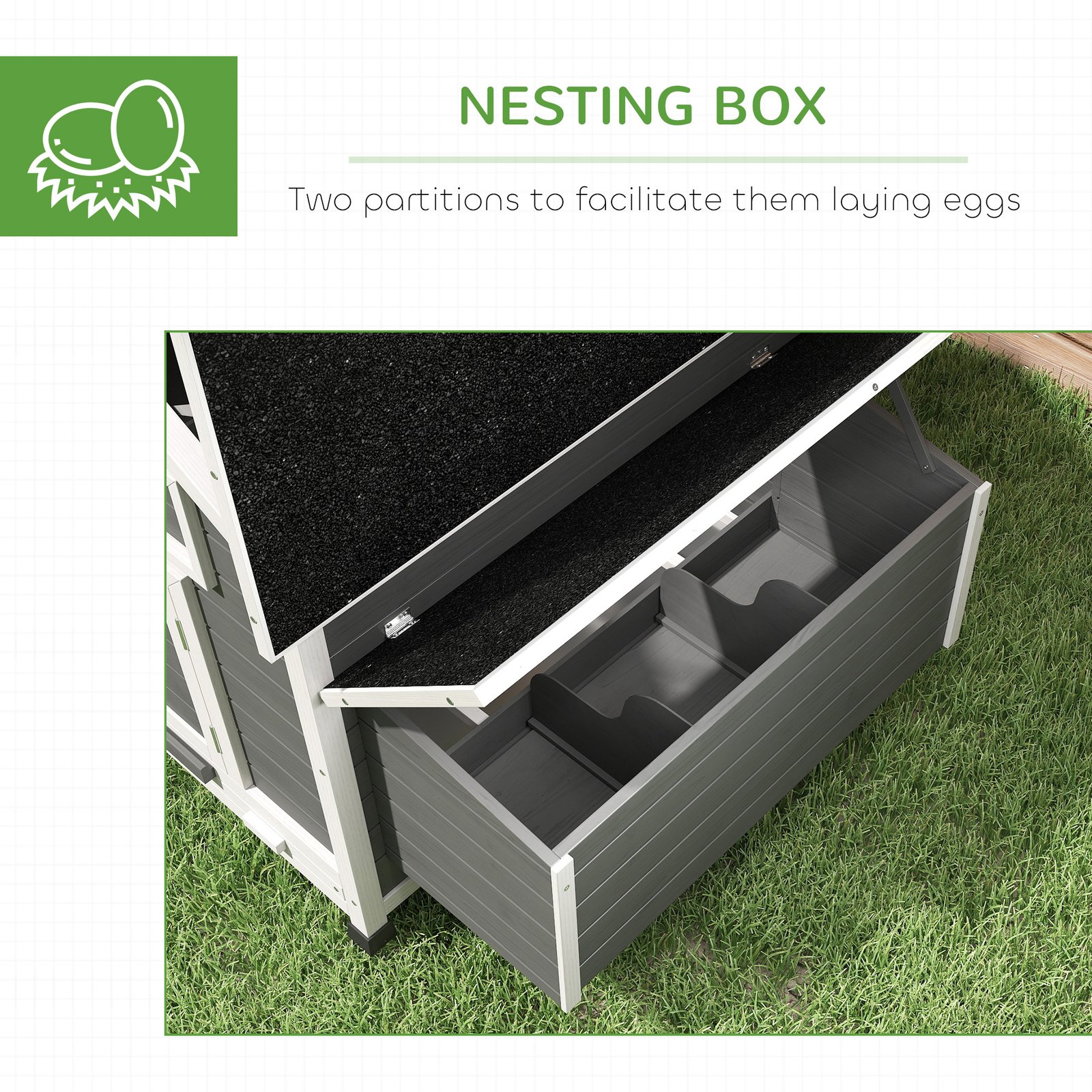 Chicken Coop, Wooden Outdoor Hen House with Nesting Box, Openable Waterproof Top, Pull-Out Tray, 150 x 100 x 97cm