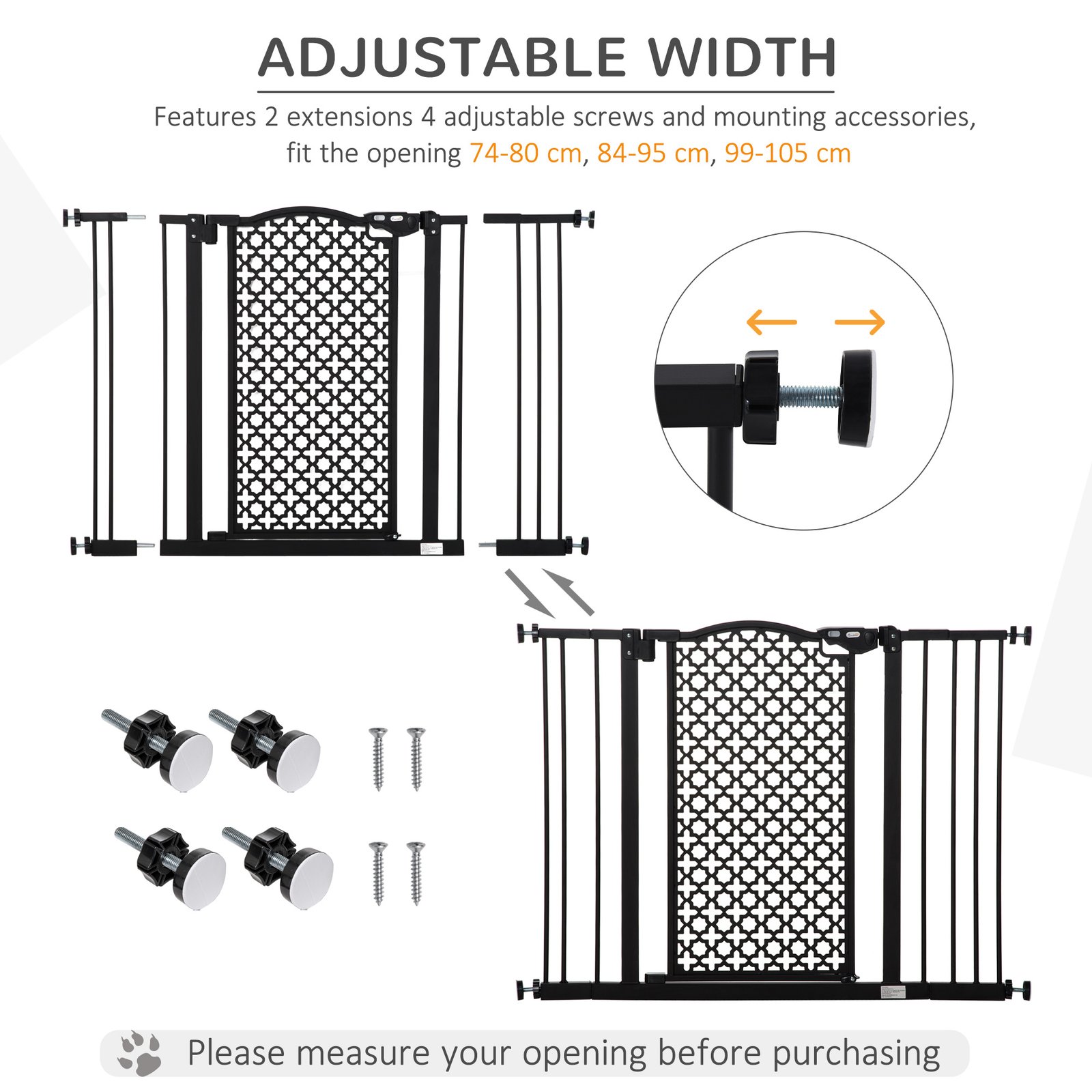 74-105cm Pet Safety Gate Stair Barrier, with Auto Close, Double Locking - Black - Image 6