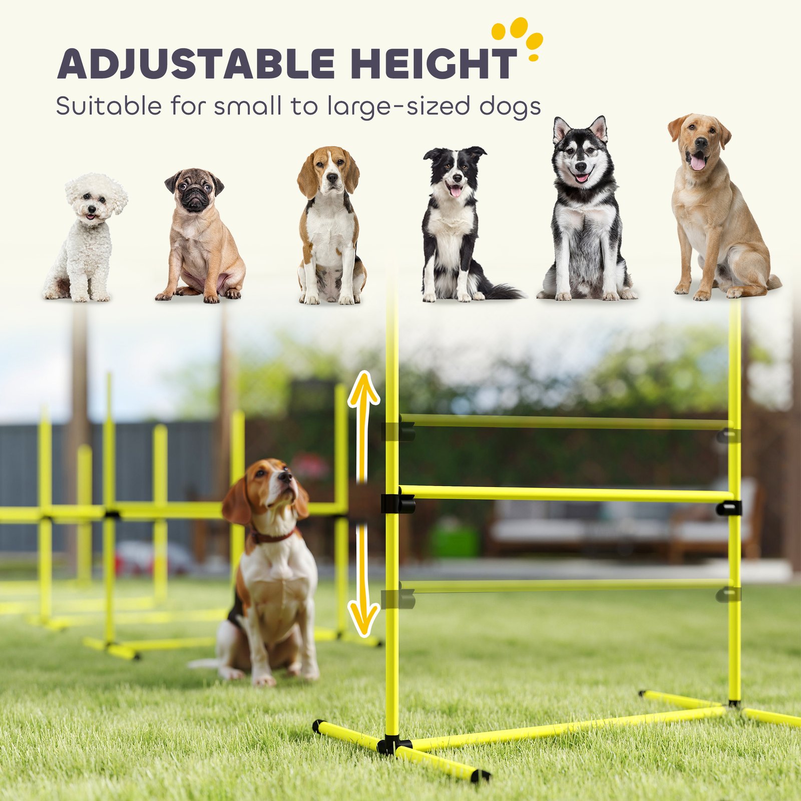 4 Pieces Dog Agility Training Equipment, Adjustable Height Jumps Hurdle with Carrying Bag for Outdoor, Yellow