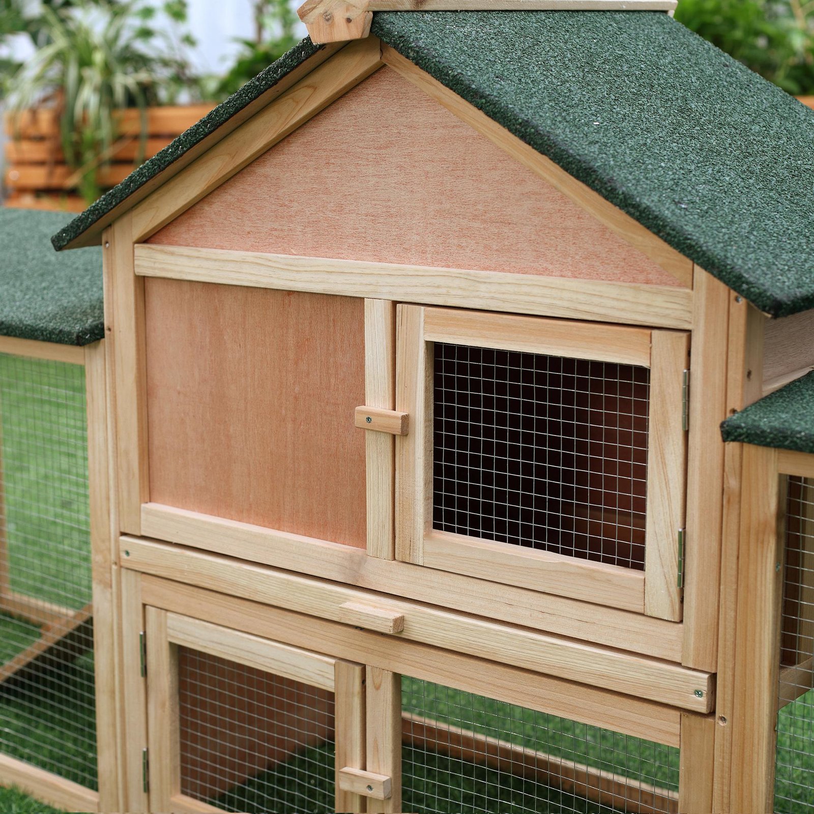 Wooden Rabbit Hutch 2-Storey with Run Outdoor Bunny Guinea Pig, Natural Wood